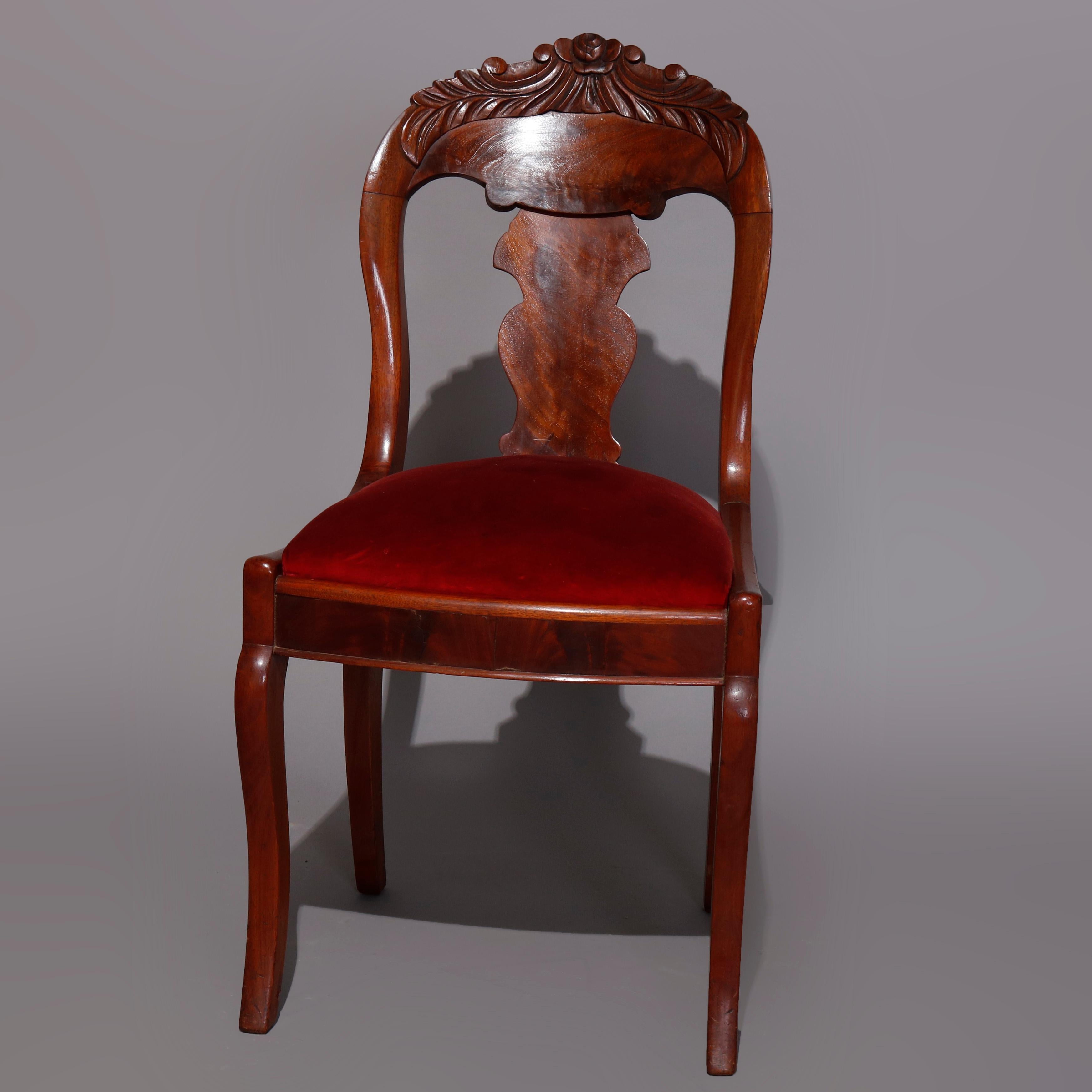 19th Century Six Antique American Empire Carved Flame Mahogany Gondola Dining Chairs
