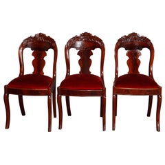 Six Antique American Empire Carved Flame Mahogany Gondola Dining Chairs