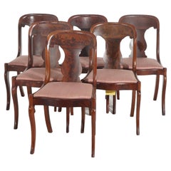 Six Antique American Empire Flame Mahogany Saber Leg Gondola Chairs c1840