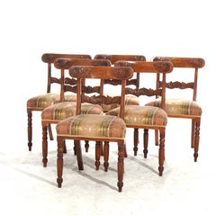 Six Antique American Sheridan Floral Carved Mahogany Ladder Back Chairs c1830
