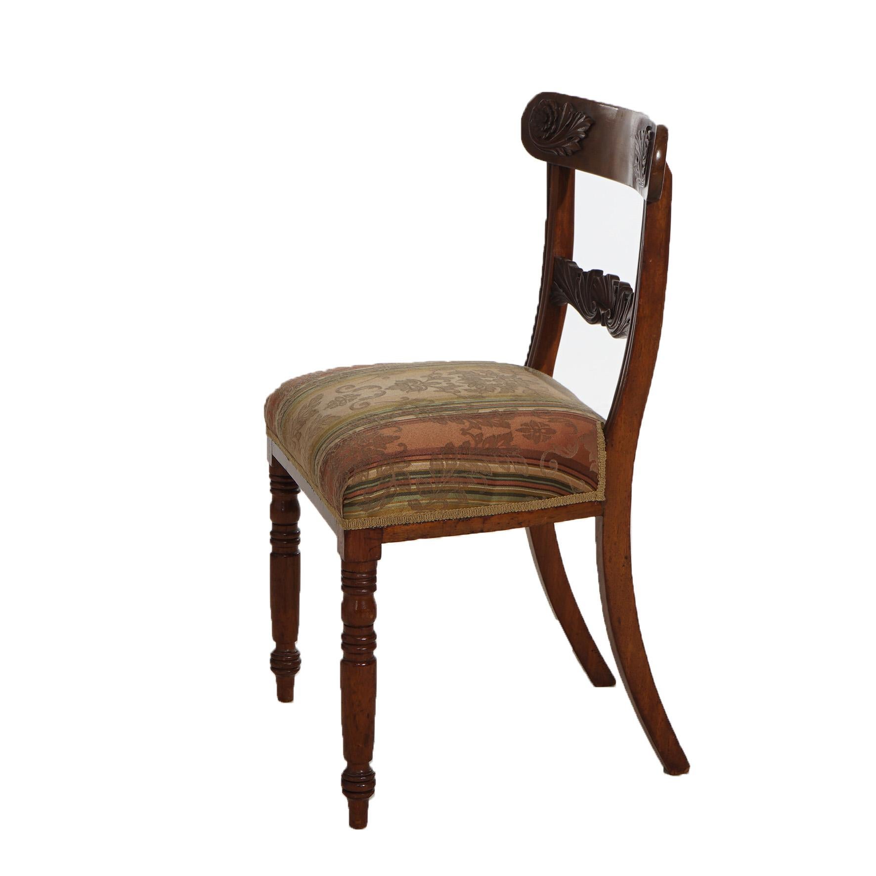 19th Century Six Antique American Sheridan Floral Carved Mahogany Ladder Back Chairs c1830
