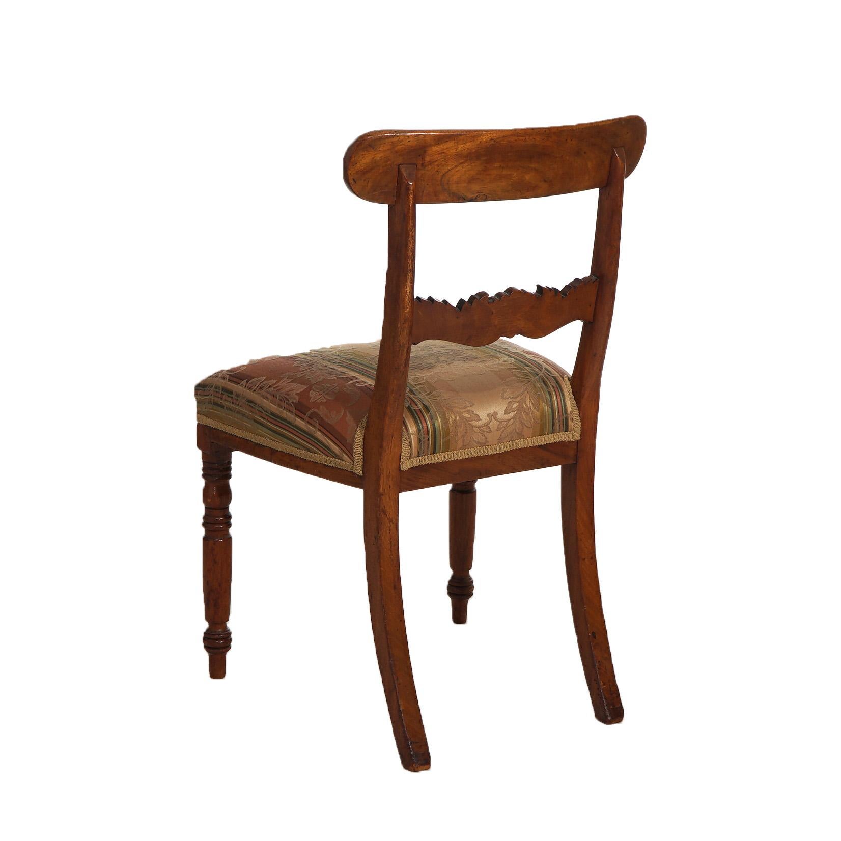 Upholstery Six Antique American Sheridan Floral Carved Mahogany Ladder Back Chairs c1830