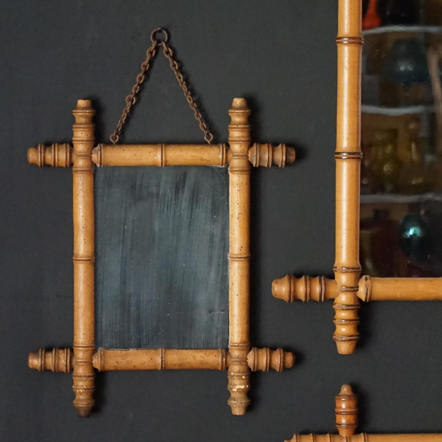 Six miroirs français anciens et vintage du 20ème siècle en faux bambou avec cadre en renard en vente 6