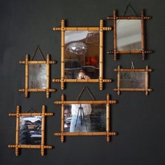 Six Antique and Vintage 20th Century French Faux Bamboo Frame with Foxed Mirrors
