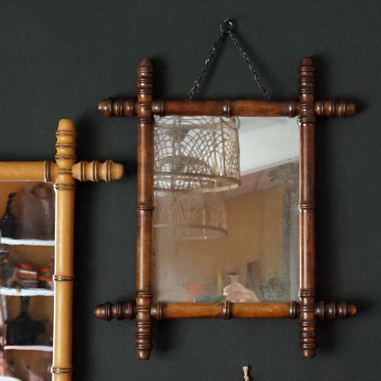 Six miroirs français anciens et vintage du 20ème siècle en faux bambou avec cadre en renard en vente 2
