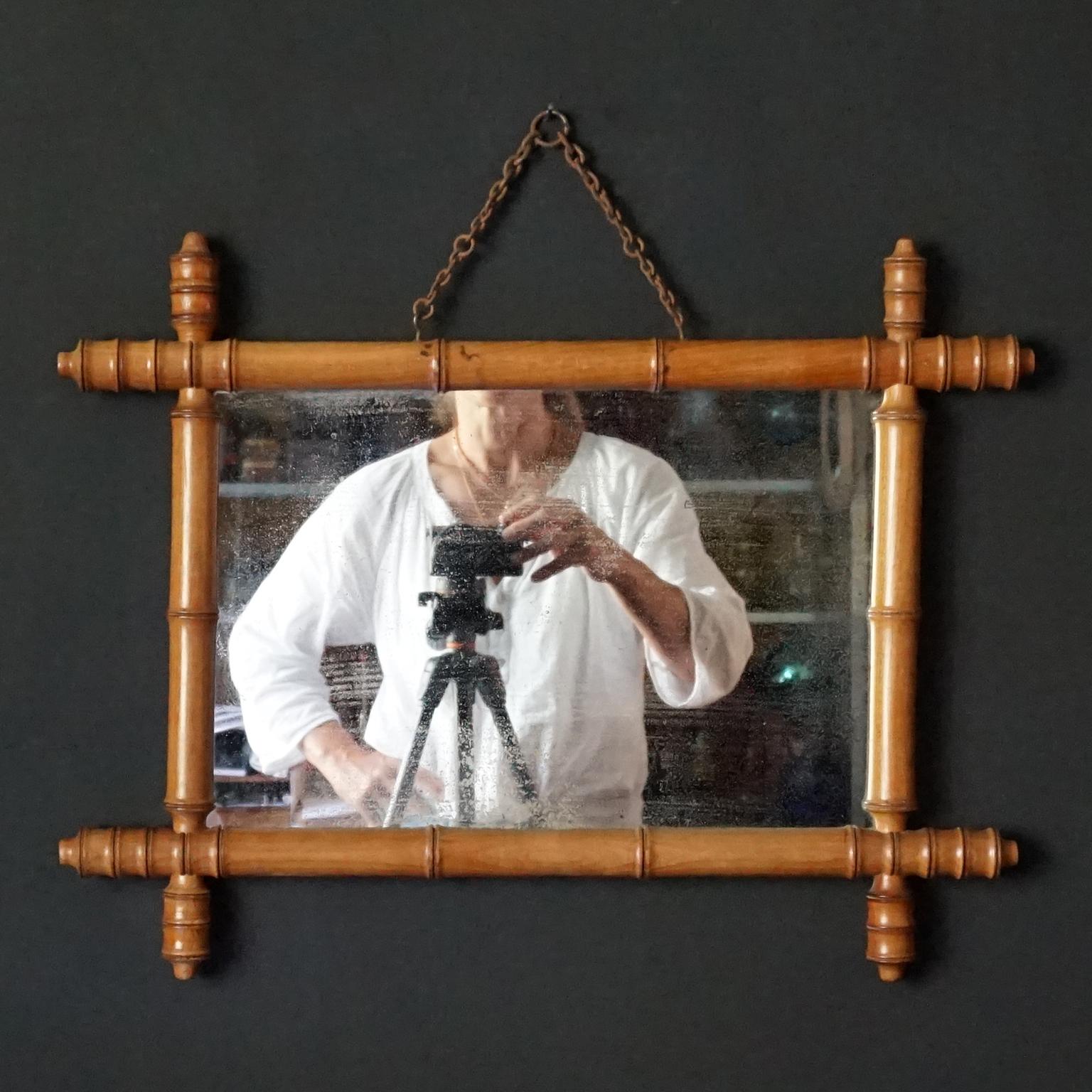 Six Antique and Vintage 20th Century French Faux Bamboo Frame with Foxed Mirrors For Sale 3