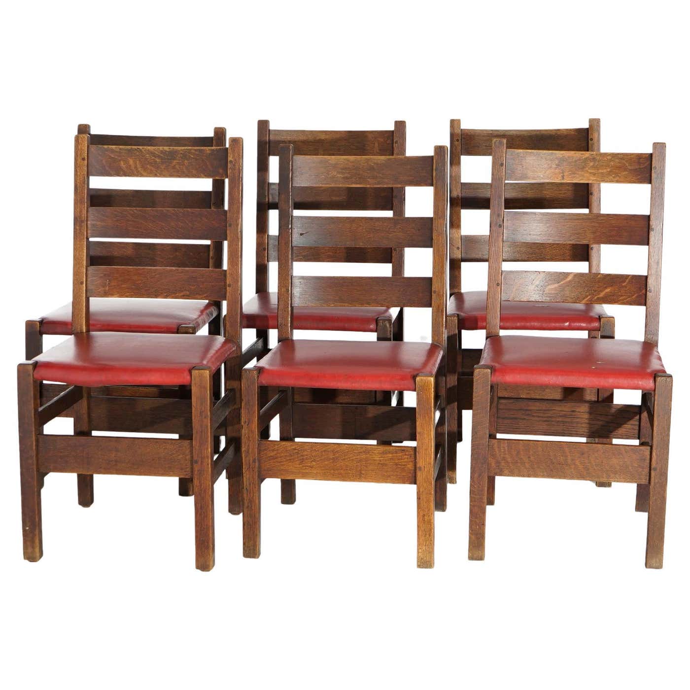 Six Antique Arts and Crafts Gustav Stickley Ladder Back Chairs Cat 208