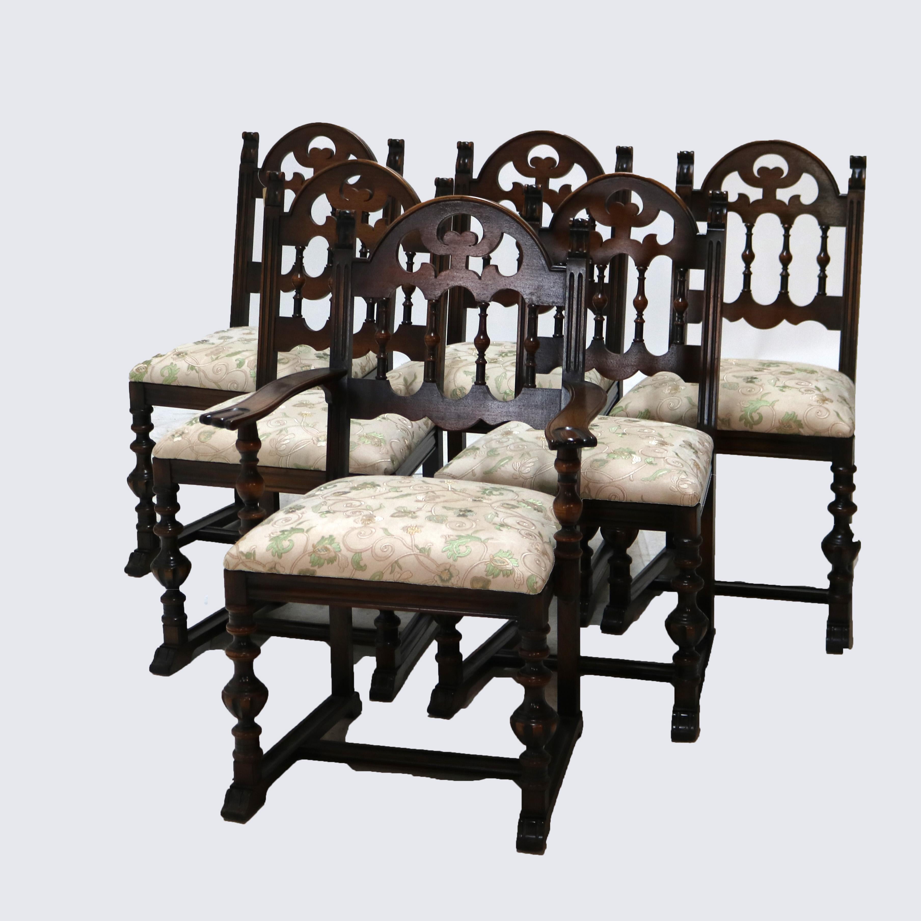 Six Antique Berkey & Gay or Kittinger School Carved Walnut Dining Chairs C1930 In Good Condition For Sale In Big Flats, NY