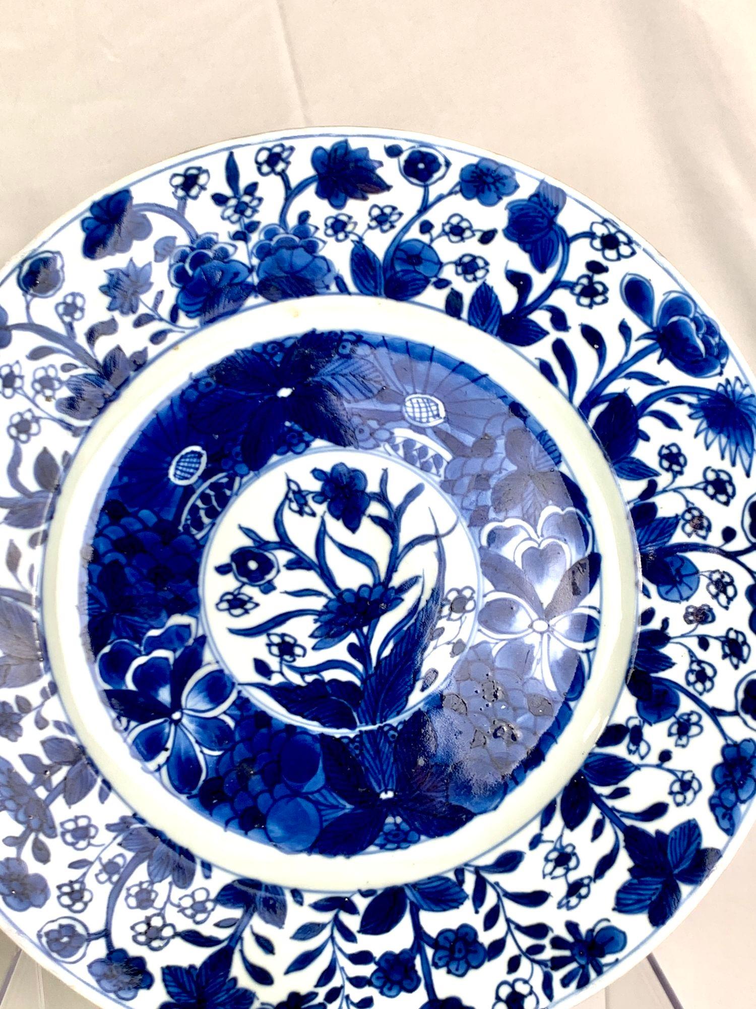 Juego de 6 platos antiguos de porcelana china azul y blanca Kangxi  C-1700 2