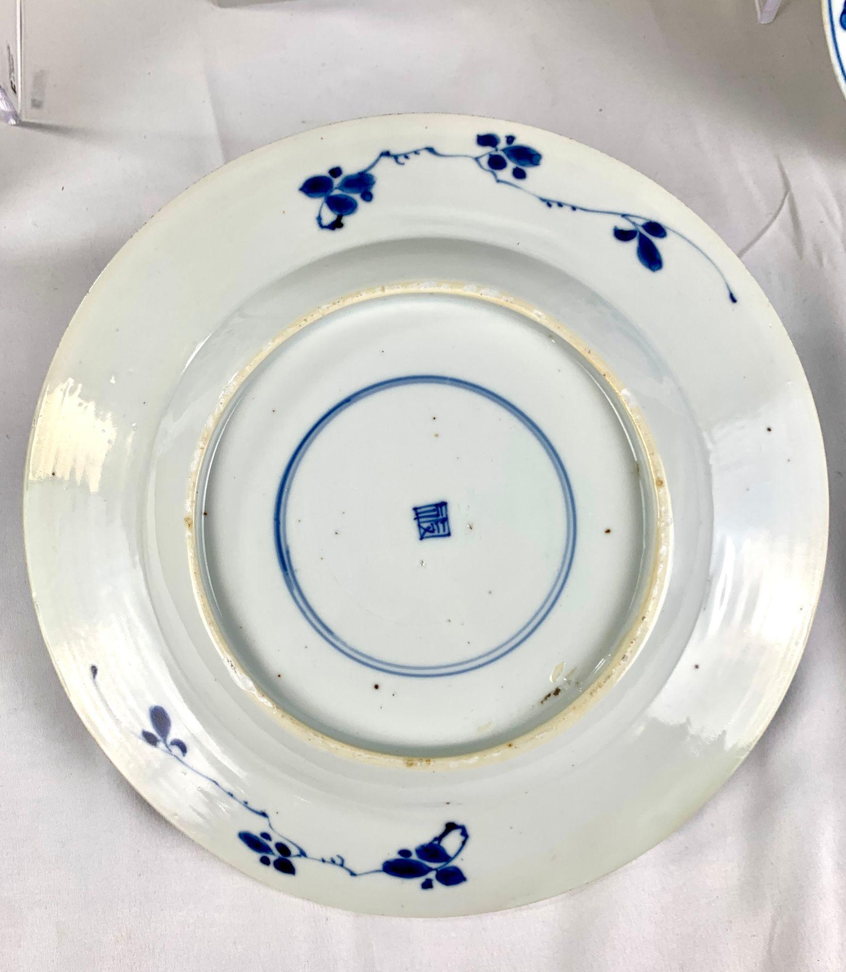 Juego de 6 platos antiguos de porcelana china azul y blanca Kangxi  C-1700 3