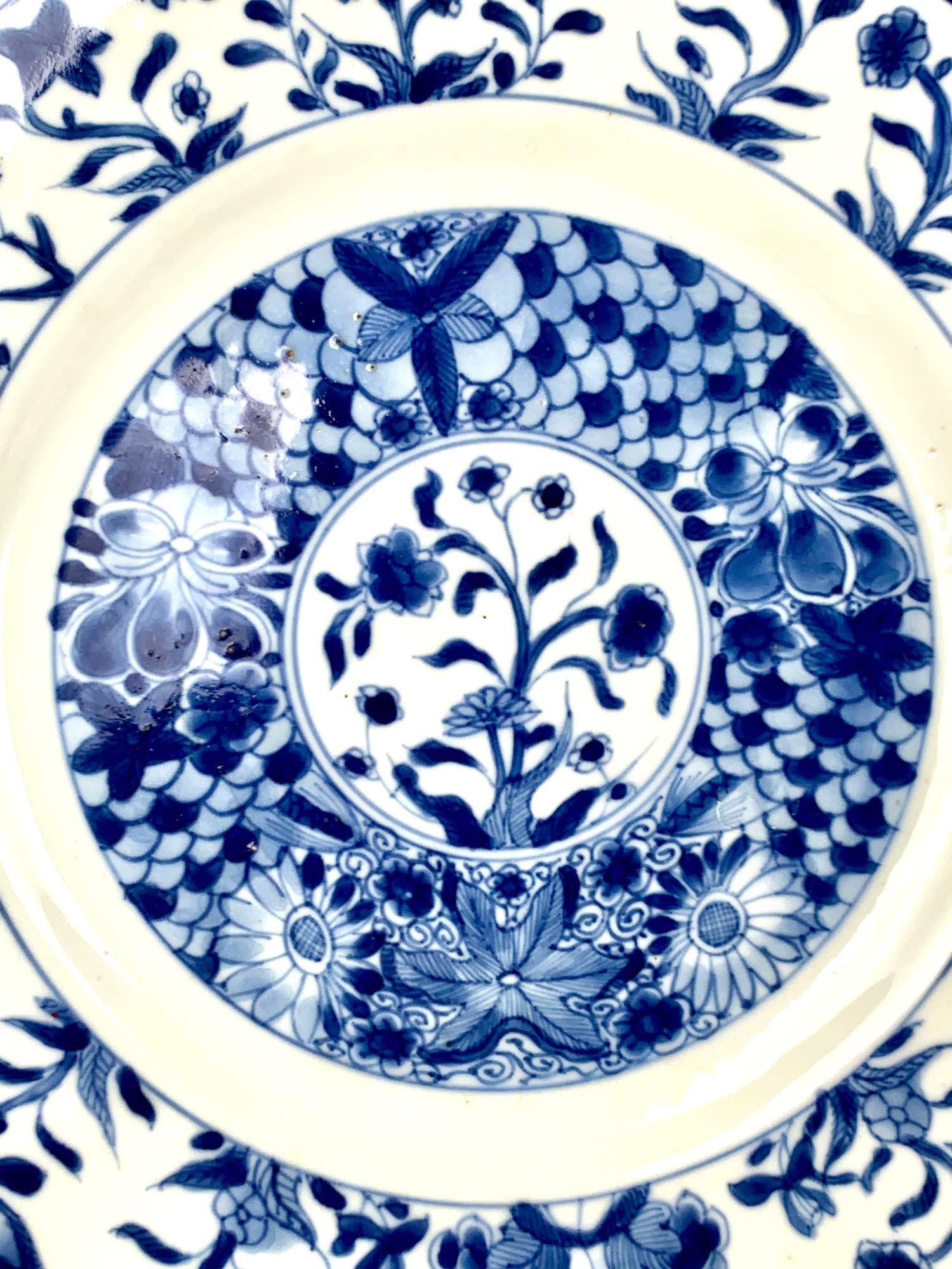 Juego de 6 platos antiguos de porcelana china azul y blanca Kangxi  C-1700 Chino
