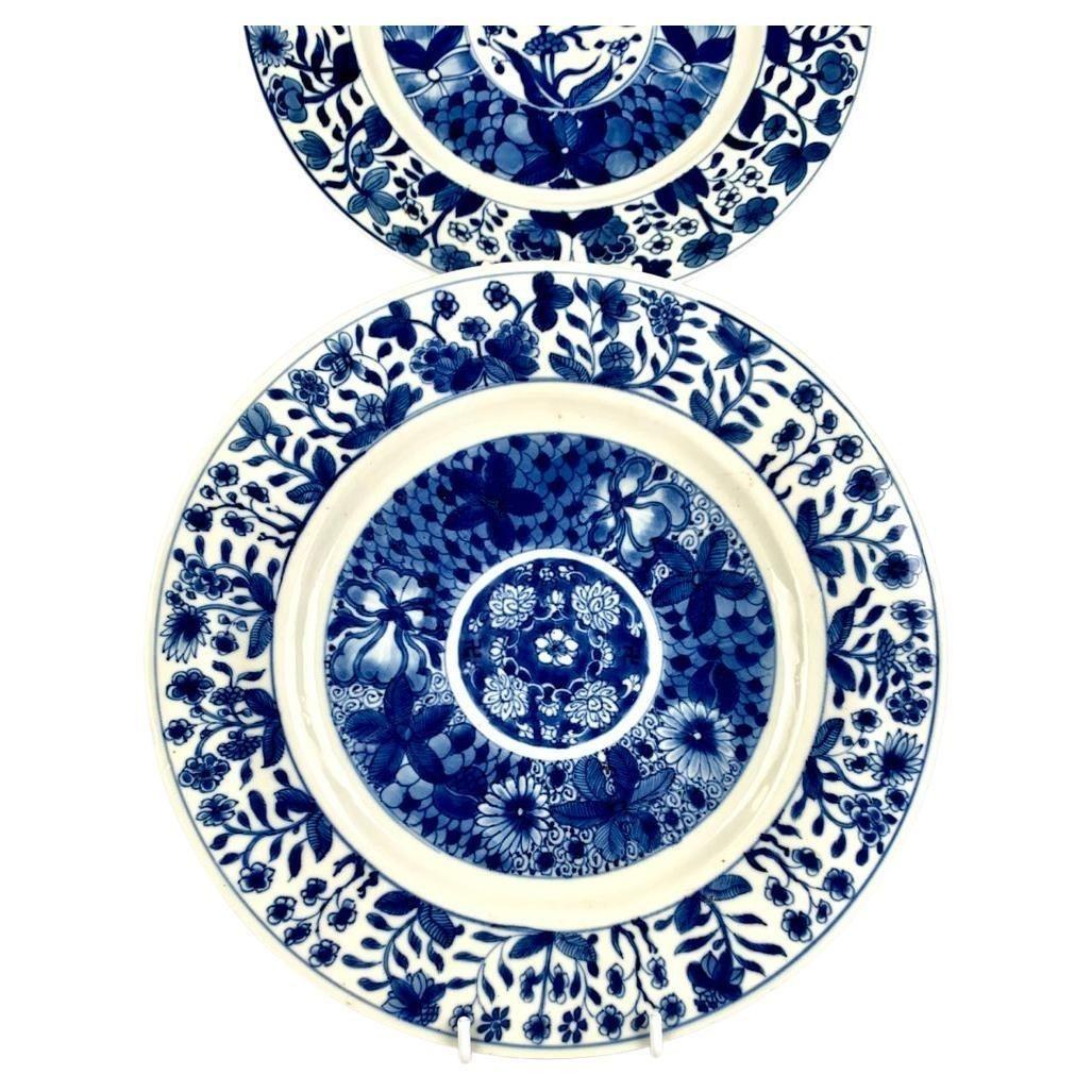 Juego de 6 platos antiguos de porcelana china azul y blanca Kangxi  C-1700 Pintado a mano
