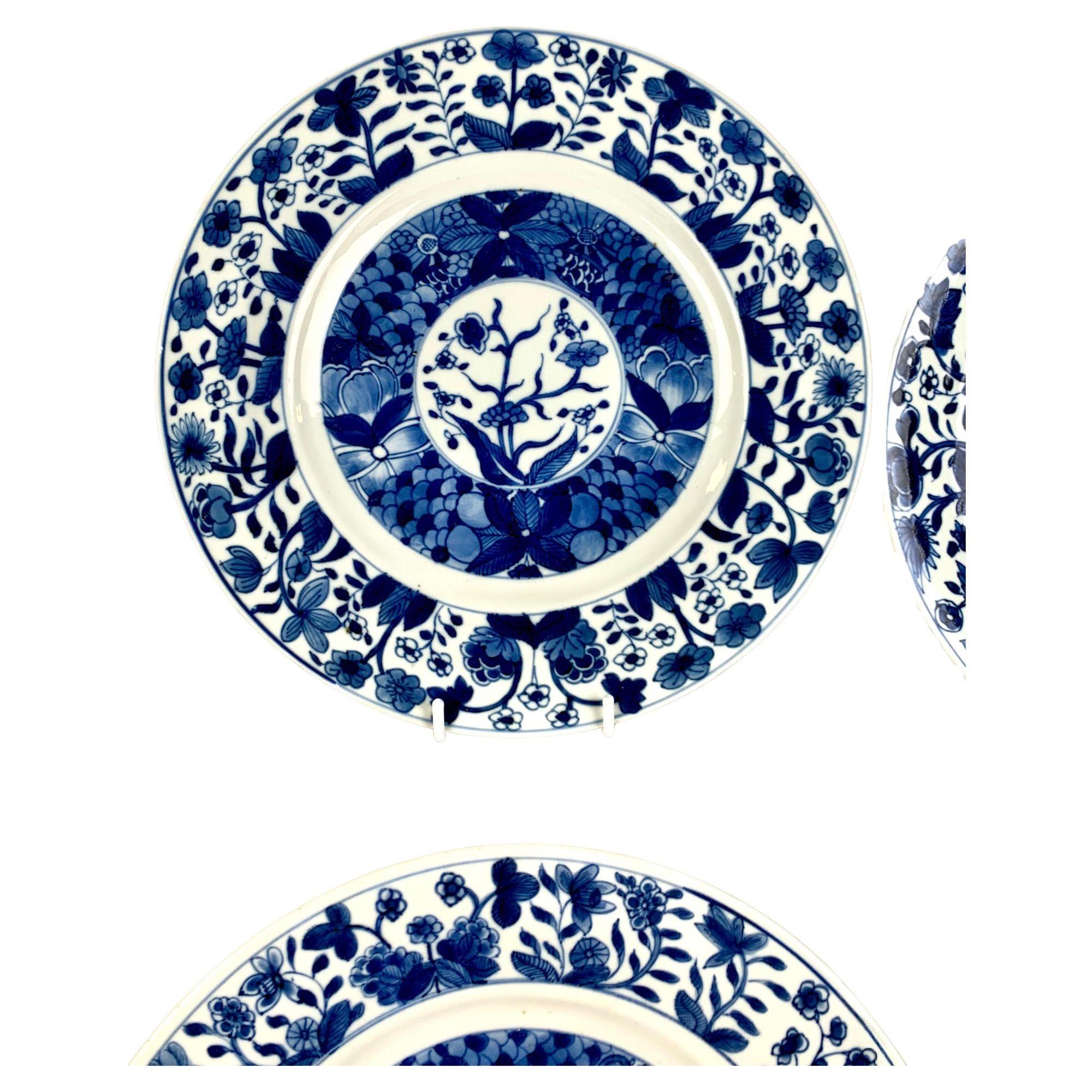 Juego de 6 platos antiguos de porcelana china azul y blanca Kangxi  C-1700 en Excelente Estado en Katonah, NY