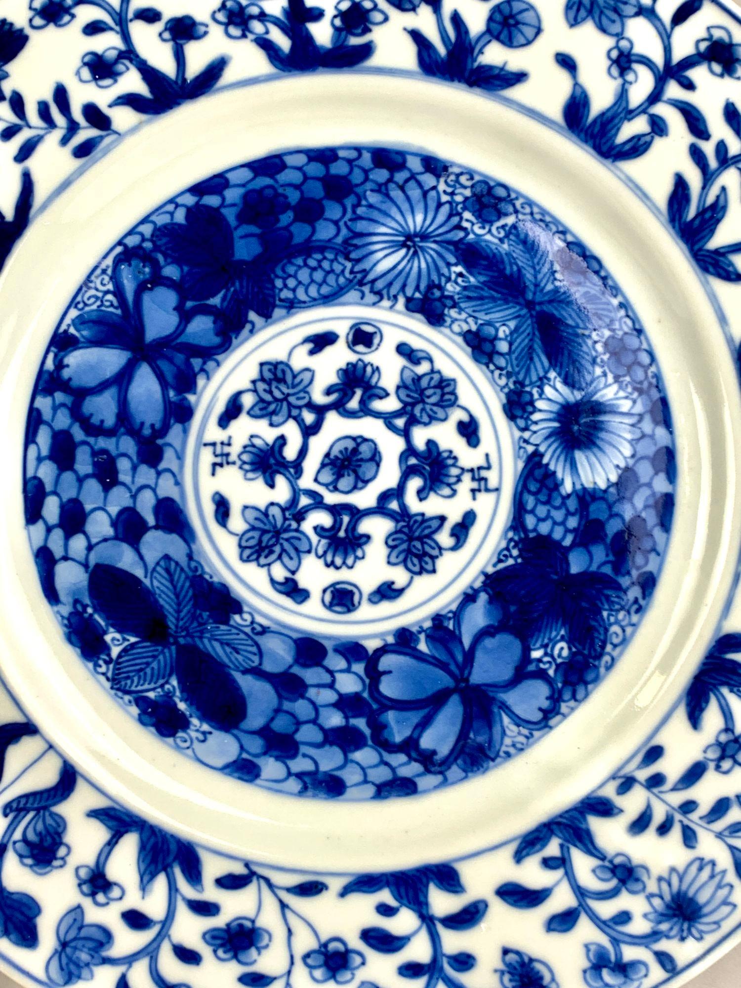Juego de 6 platos antiguos de porcelana china azul y blanca Kangxi  C-1700 Porcelana