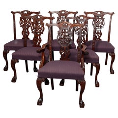 Six Antique Carved Mahogany Chippendale Shield Back Dining Chairs, c1910