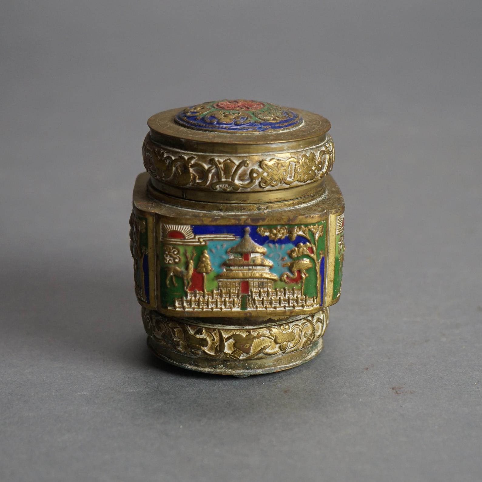 Six Antique Chinese Bronze and Enameled Scent Jars C1920 For Sale 6