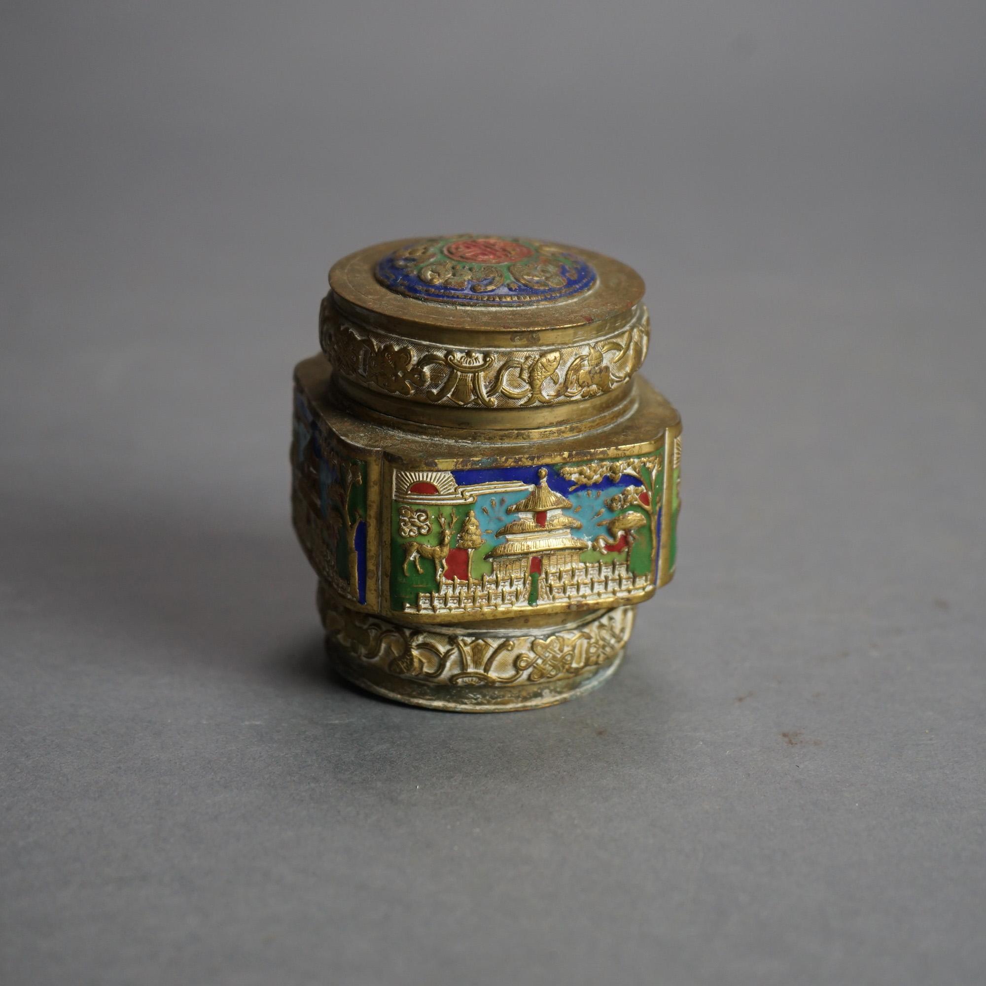 Six Antique Chinese Bronze and Enameled Scent Jars C1920 For Sale 7