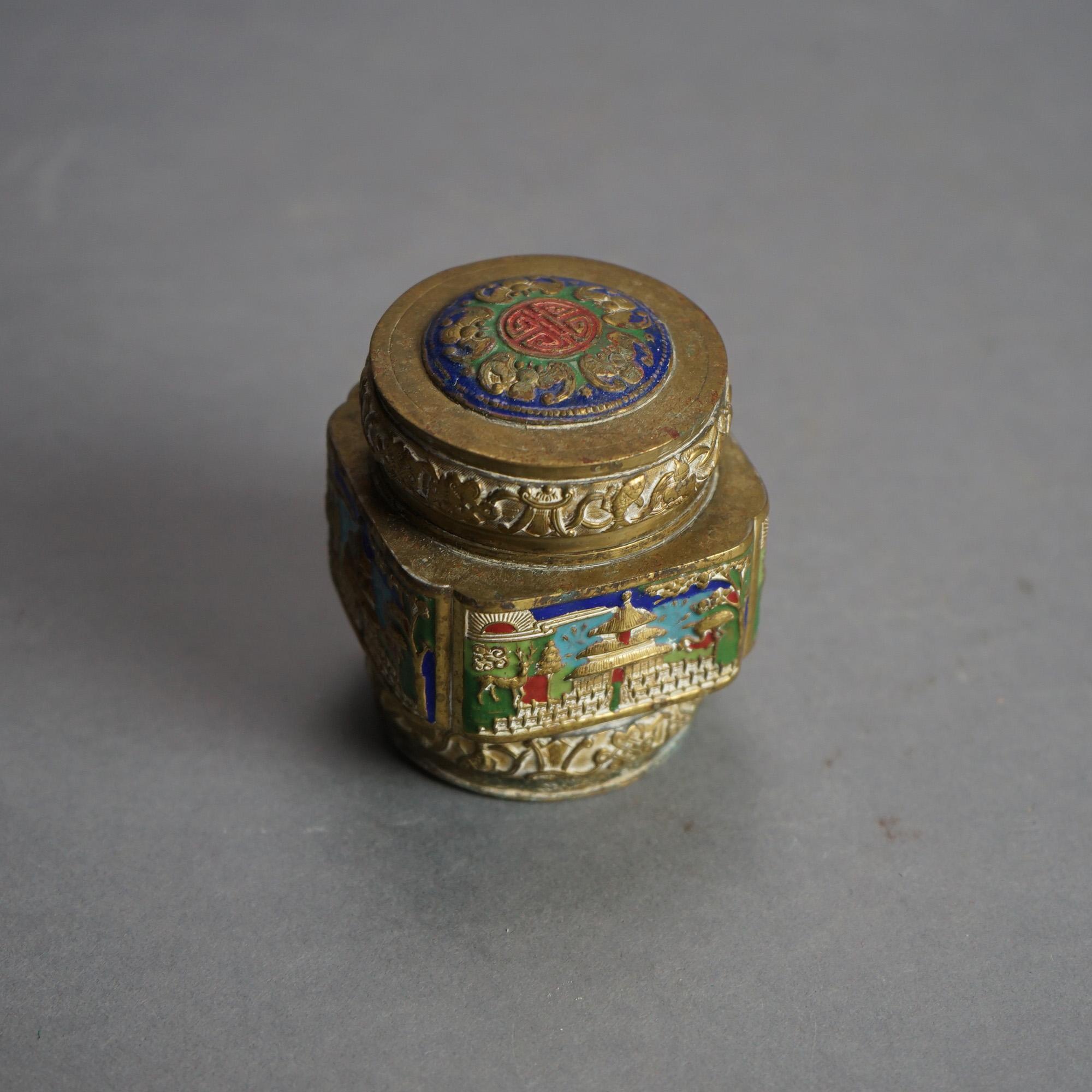 Six Antique Chinese Bronze and Enameled Scent Jars C1920 For Sale 8