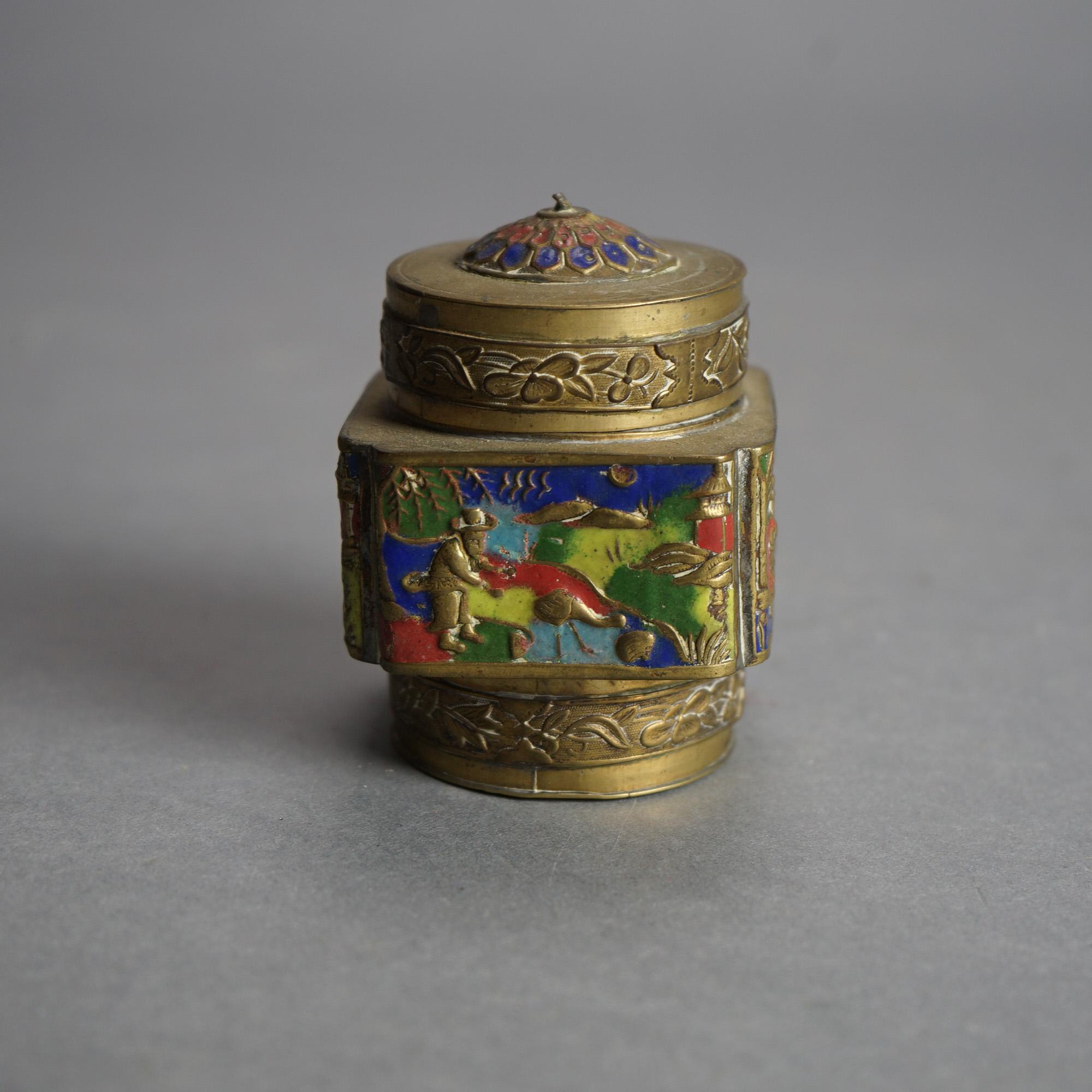 Six Antique Chinese Bronze and Enameled Scent Jars C1920 For Sale 9