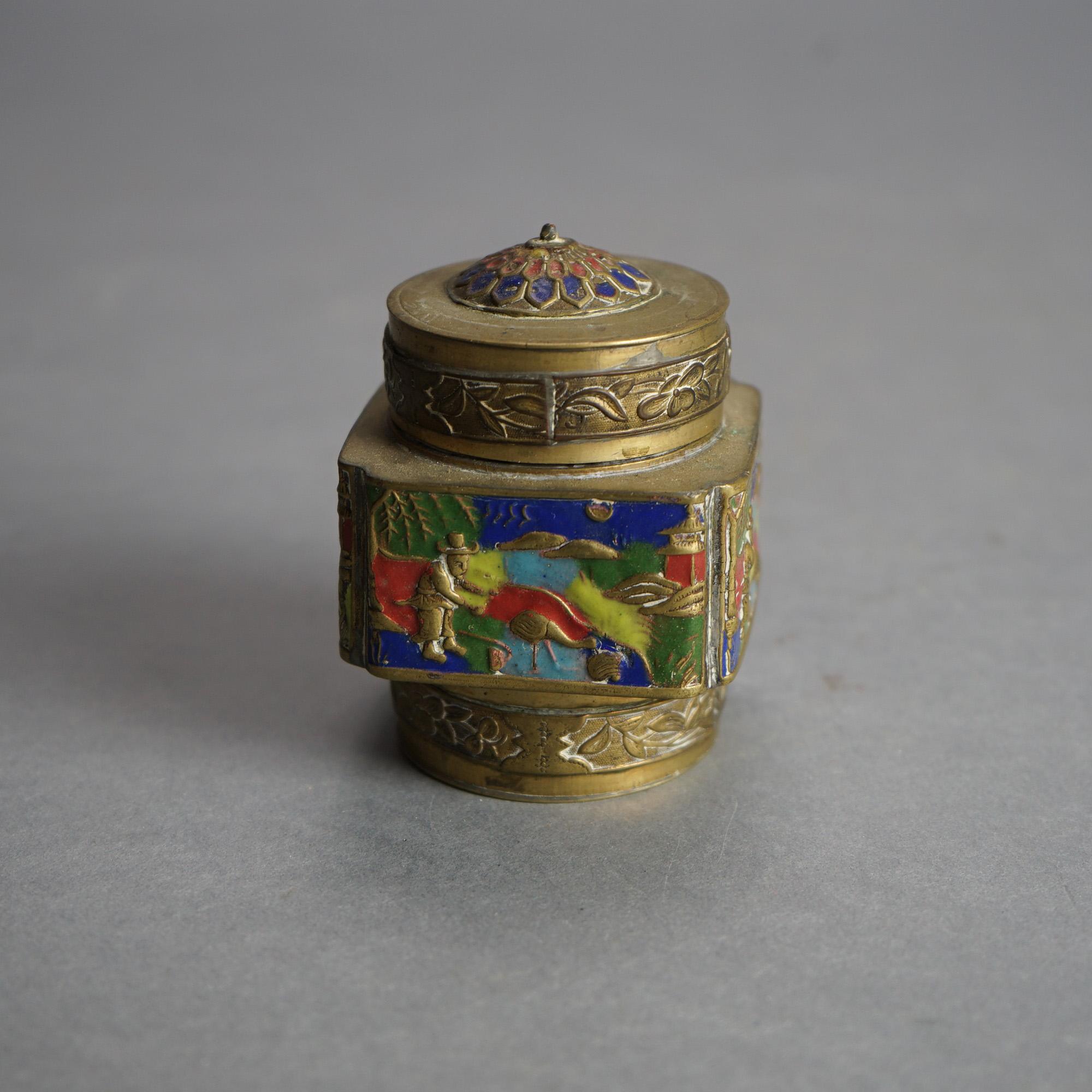 Six Antique Chinese Bronze and Enameled Scent Jars C1920 For Sale 10