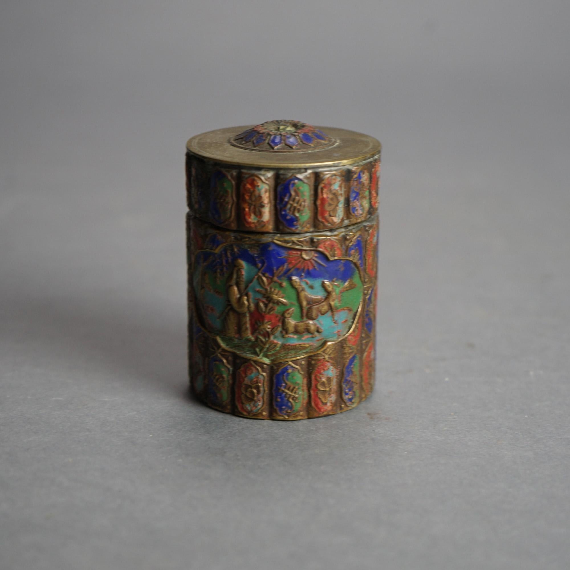 Six Antique Chinese Bronze and Enameled Scent Jars C1920 For Sale 11