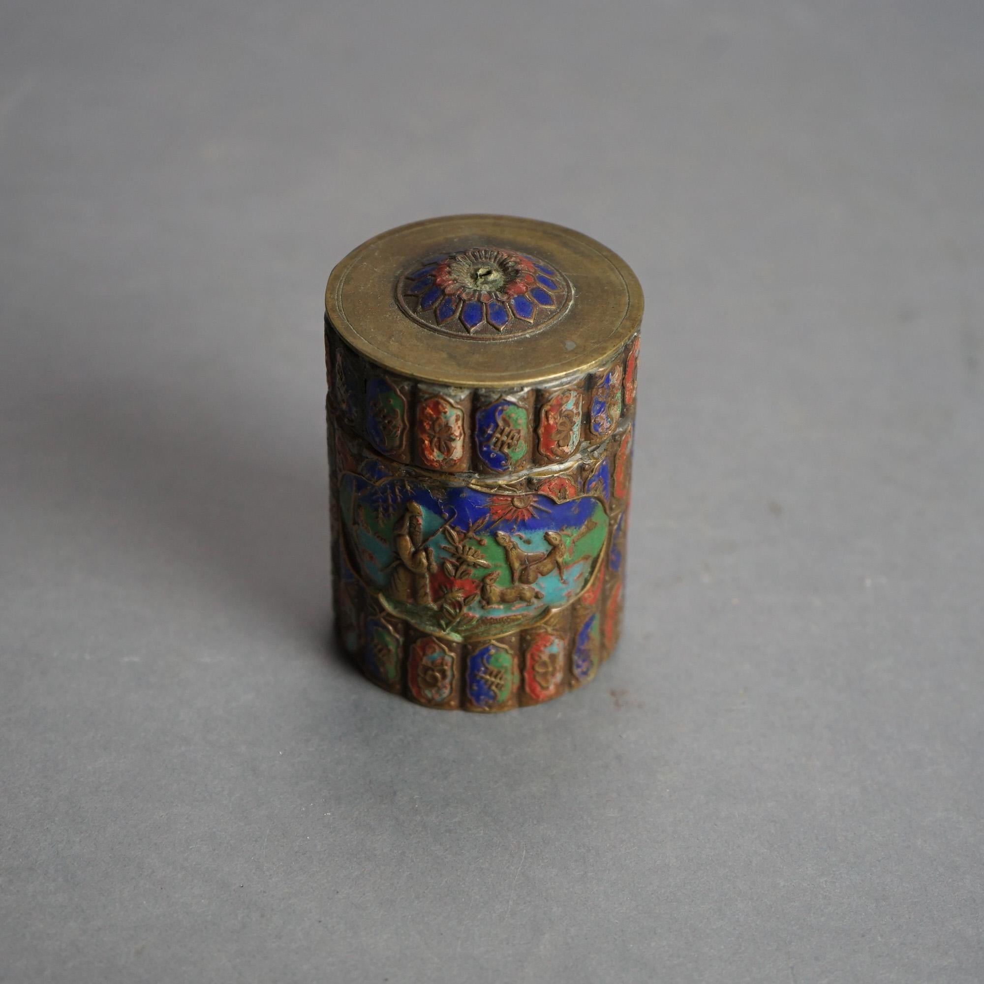 Six Antique Chinese Bronze and Enameled Scent Jars C1920 For Sale 12