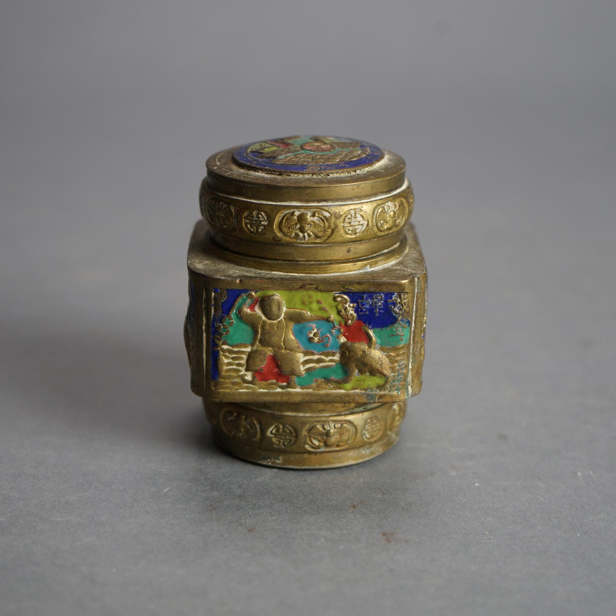 Six Antique Chinese Bronze and Enameled Scent Jars C1920 For Sale 13