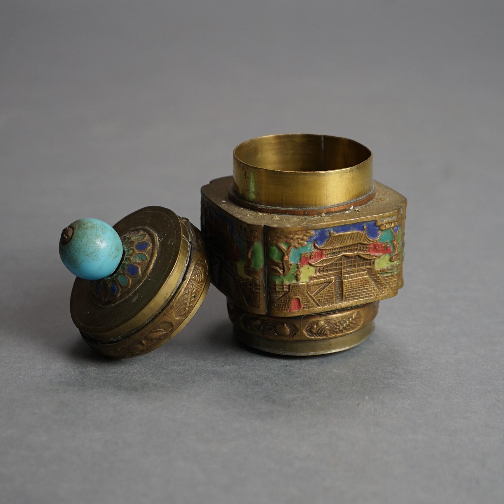 20th Century Six Antique Chinese Bronze and Enameled Scent Jars C1920 For Sale