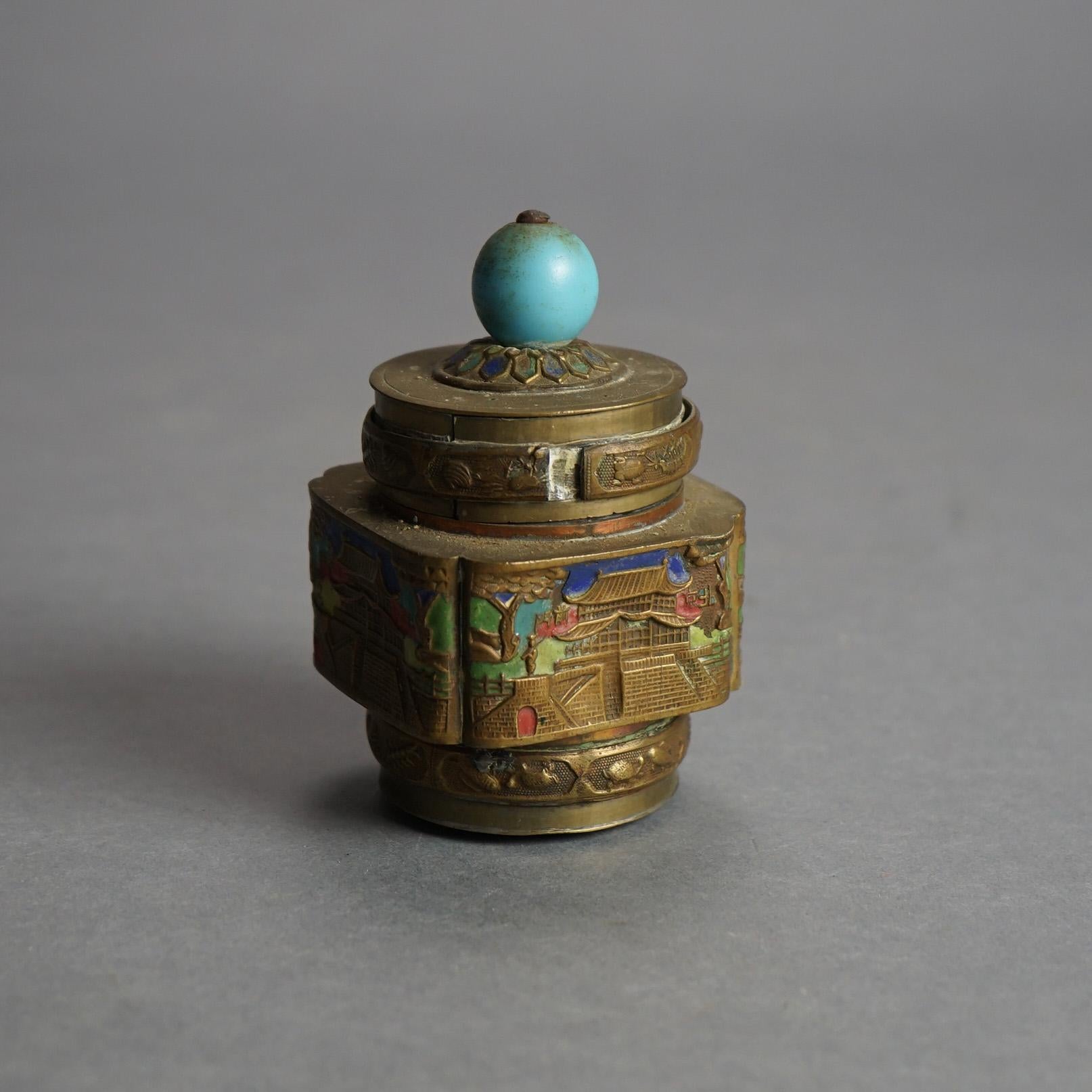 Metal Six Antique Chinese Bronze and Enameled Scent Jars C1920 For Sale