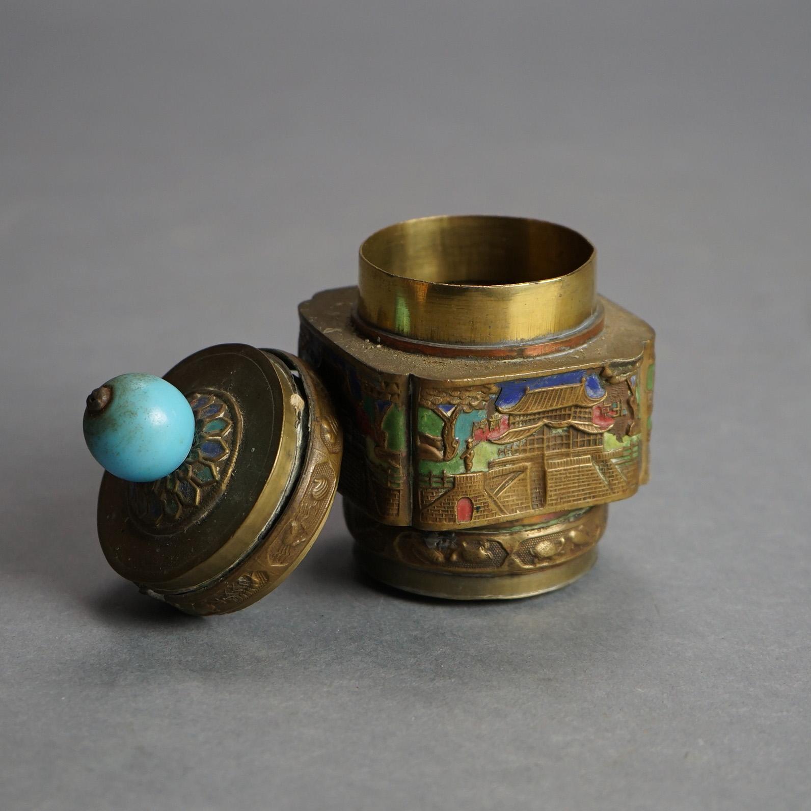 Six Antique Chinese Bronze and Enameled Scent Jars C1920 For Sale 1