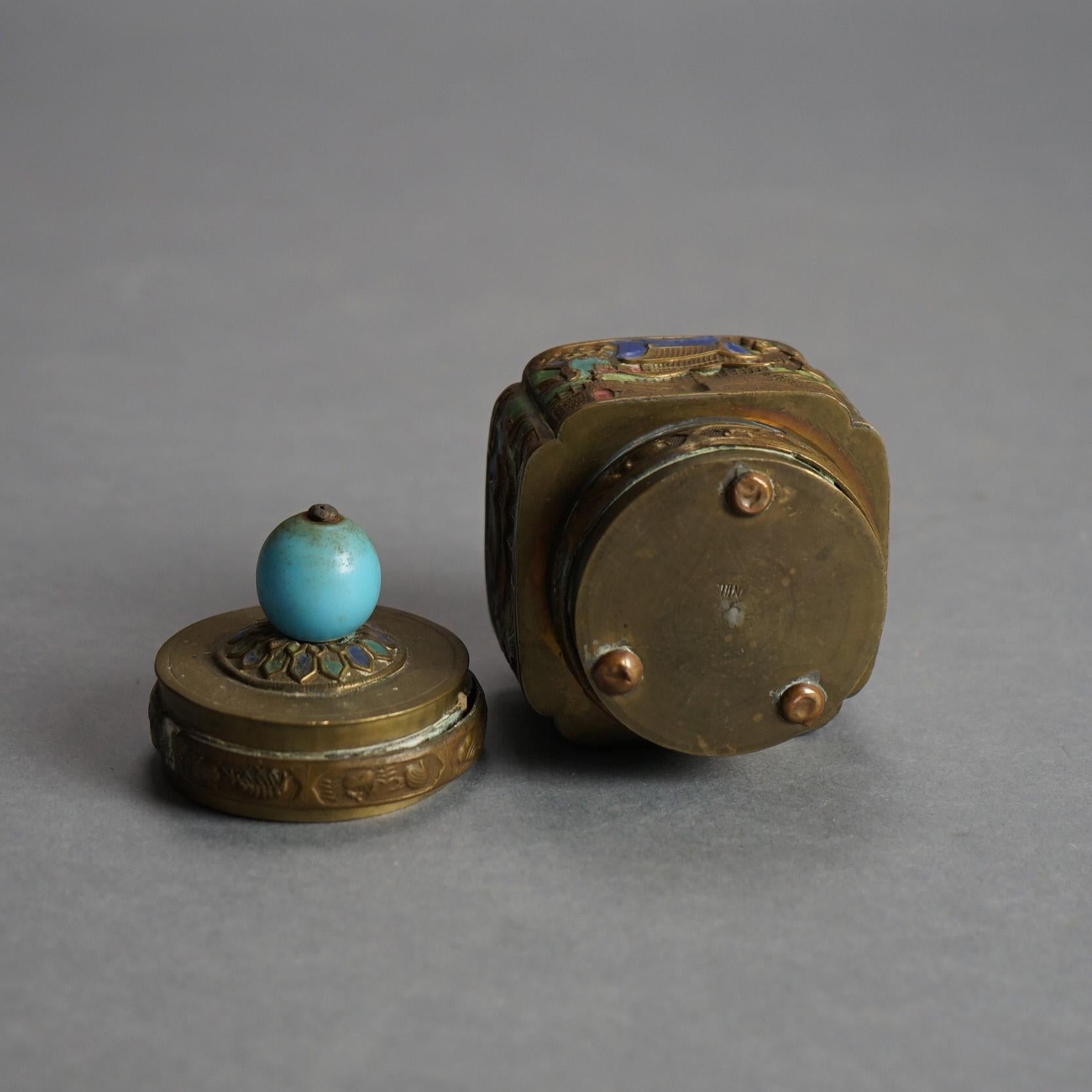 Six Antique Chinese Bronze and Enameled Scent Jars C1920 For Sale 2