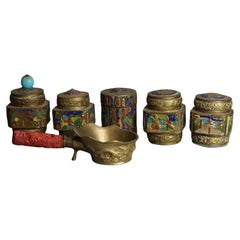 Six Antique Chinese Bronze and Enameled Scent Jars C1920