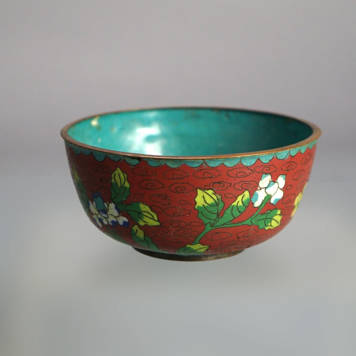 Six Antique Chinese Cloisonne Enameled Rice Bowls C1920 For Sale 5