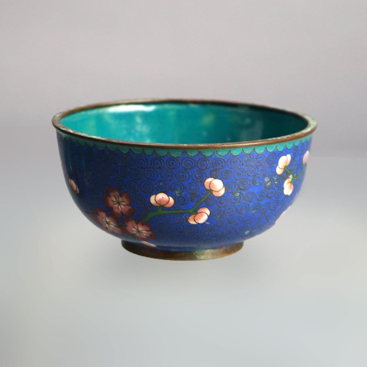 Six Antique Chinese Cloisonne Enameled Rice Bowls C1920 In Good Condition For Sale In Big Flats, NY
