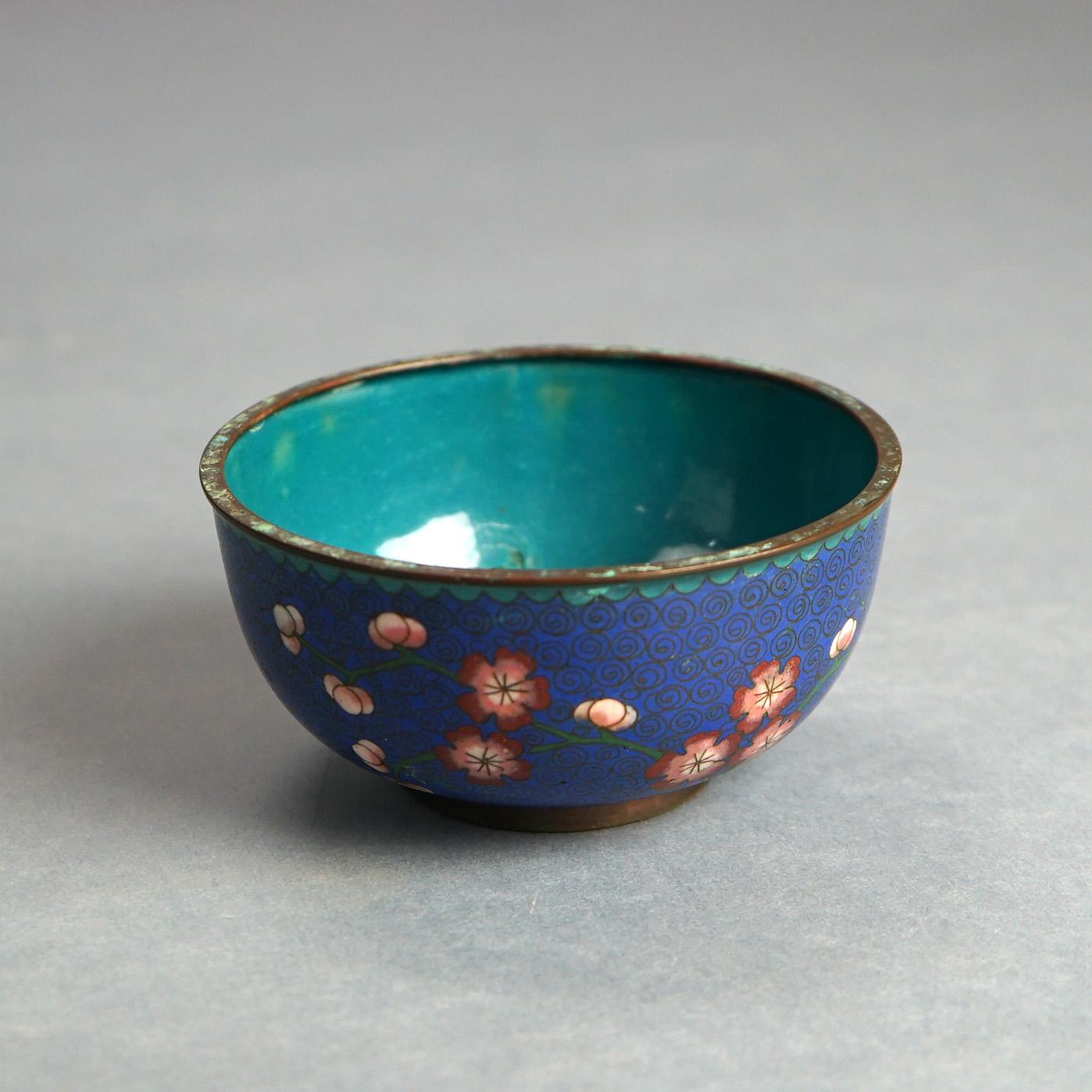 20th Century Six Antique Chinese Cloisonne Enameled Rice Bowls C1920 For Sale