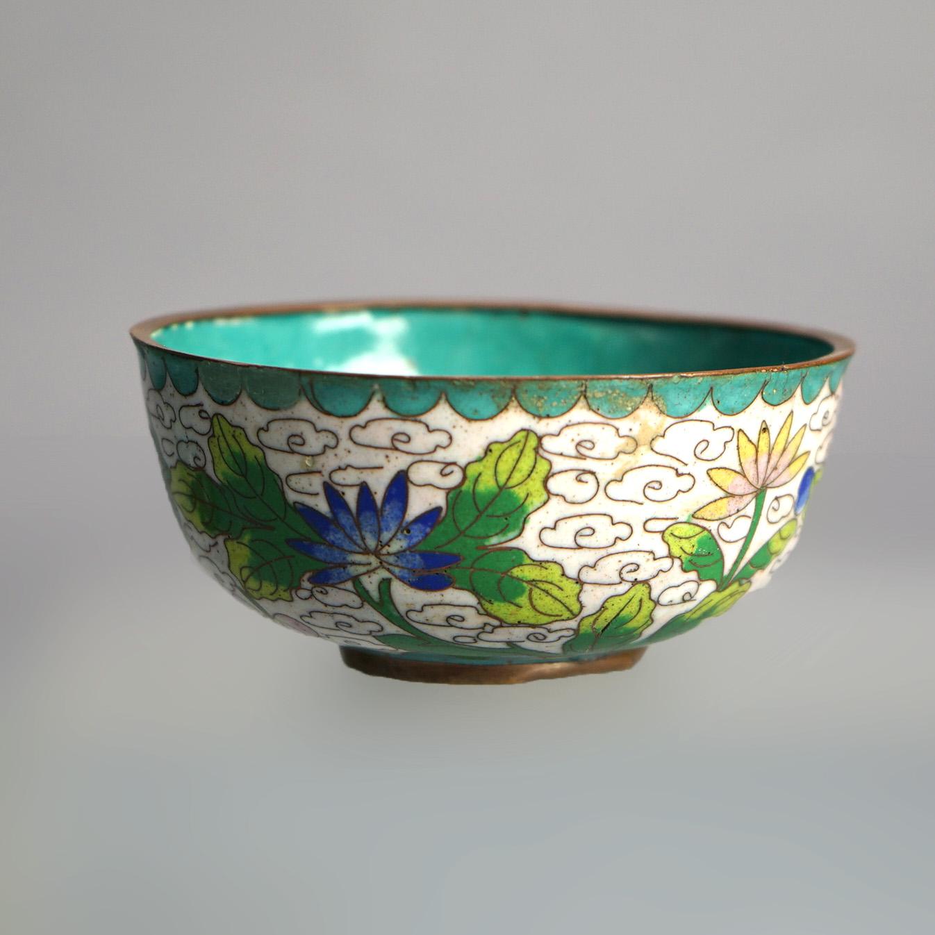 Six Antique Chinese Cloisonne Enameled Rice Bowls C1920 For Sale 2