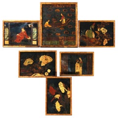 Sechs antike chinesische Ölgemälde auf Leinwand, Genre- und Gartenszenen, 18.-19. Jahrhundert