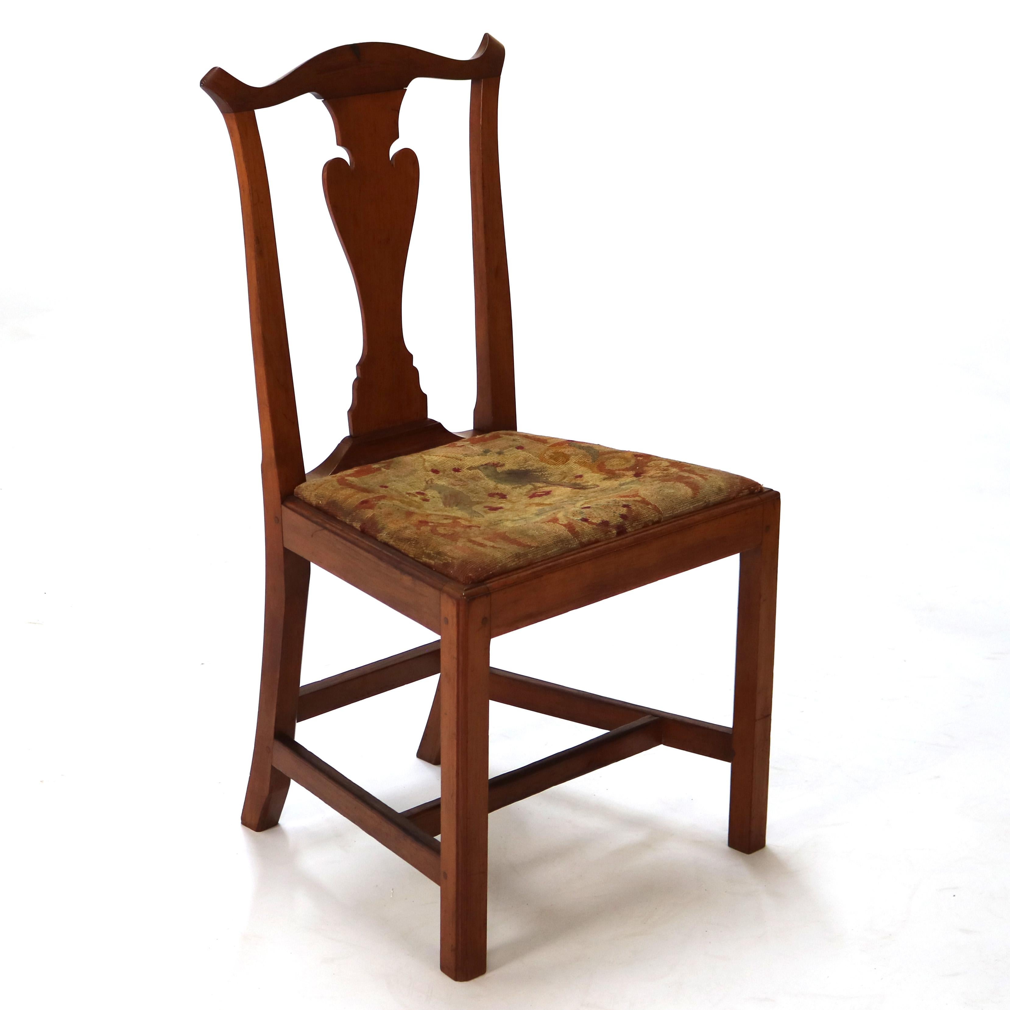 ***Reduced In-House Delivery Rates - Click on “Ask Seller” to Request a Quote***

Six Antique Chippendale Cherry Slat-Back Dining Chairs with Tapestry Seats C1800

Measures- 36.75