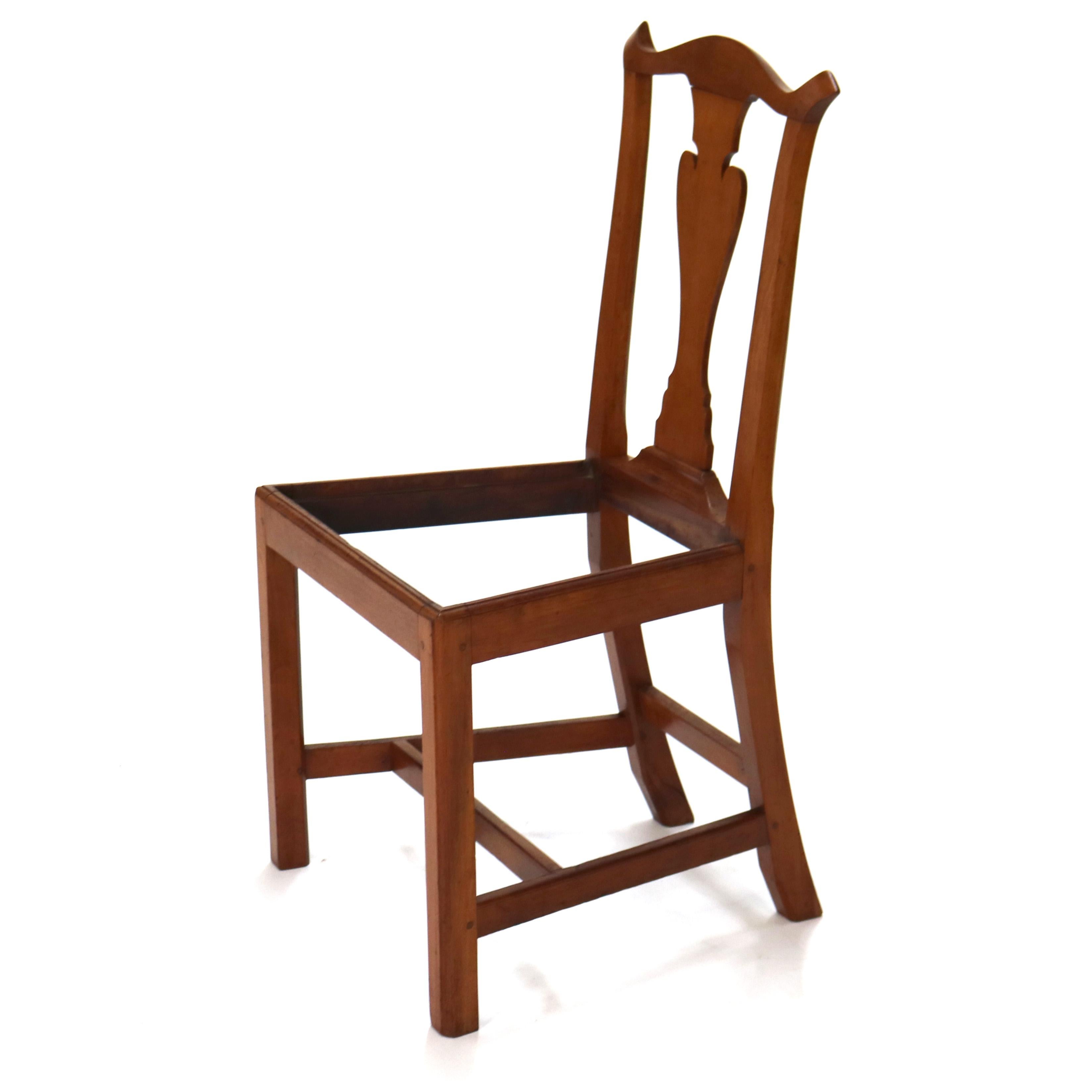 Six Antique Chippendale Cherry Slat-Back Dining Chairs with Tapestry Seats C1800 1