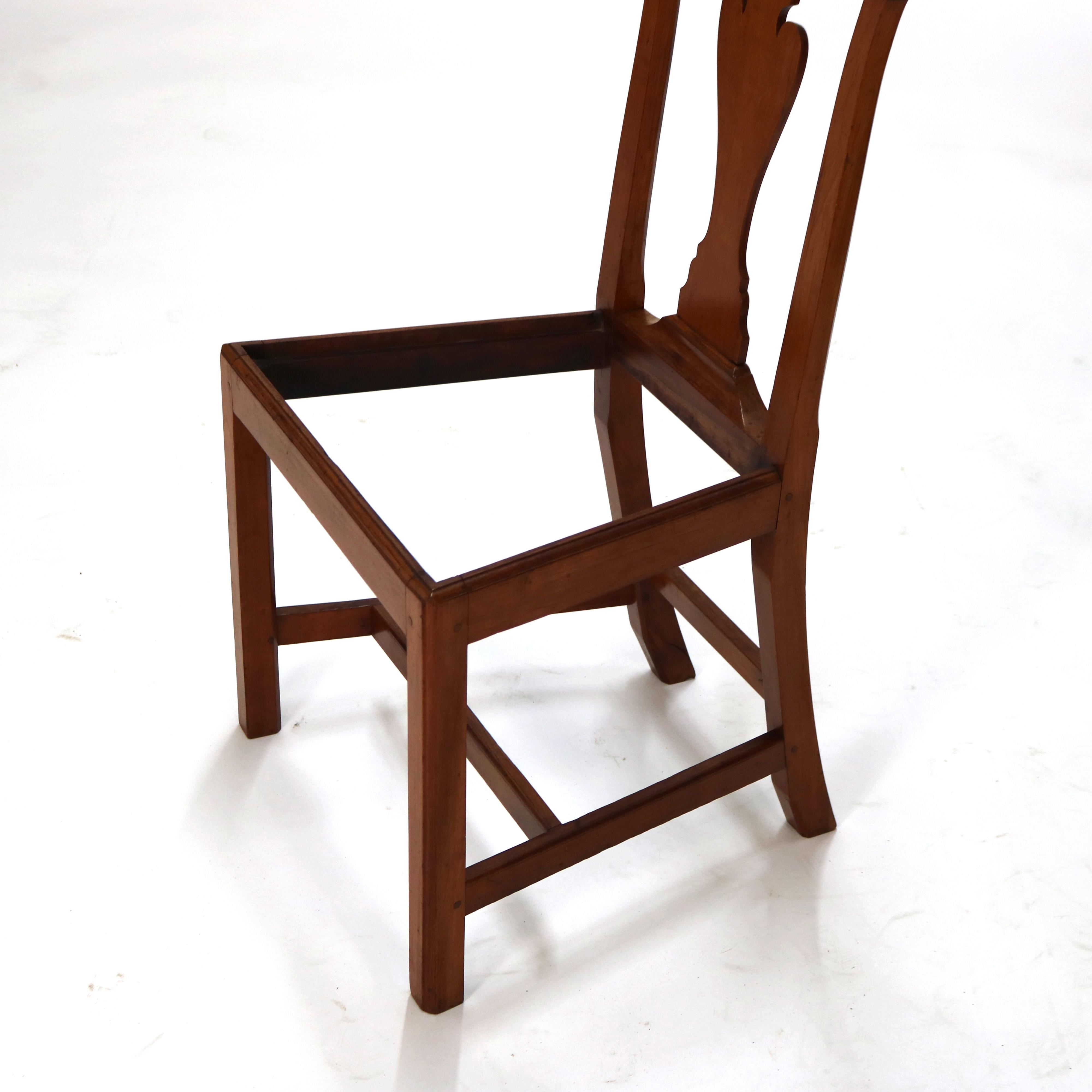 Six Antique Chippendale Cherry Slat-Back Dining Chairs with Tapestry Seats C1800 2