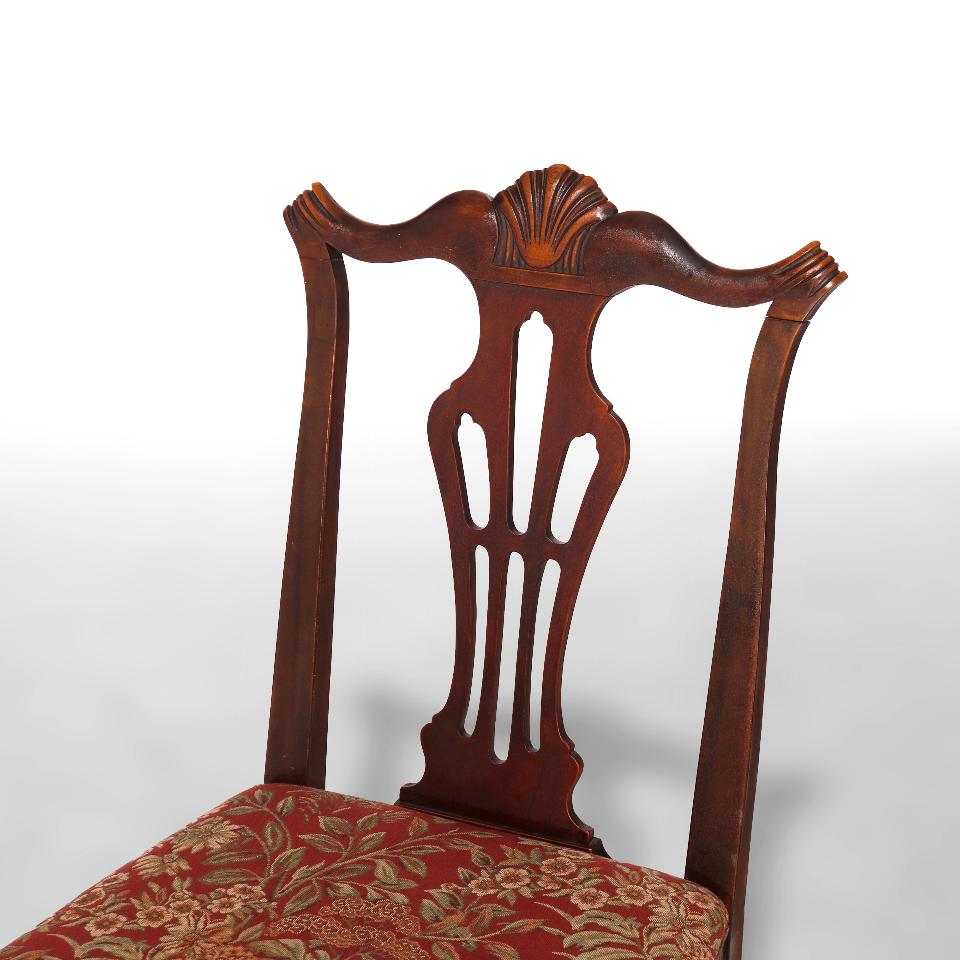 Six Antique Chippendale Style Mahogany Slat Back Dining Chairs, c1930 For Sale 7