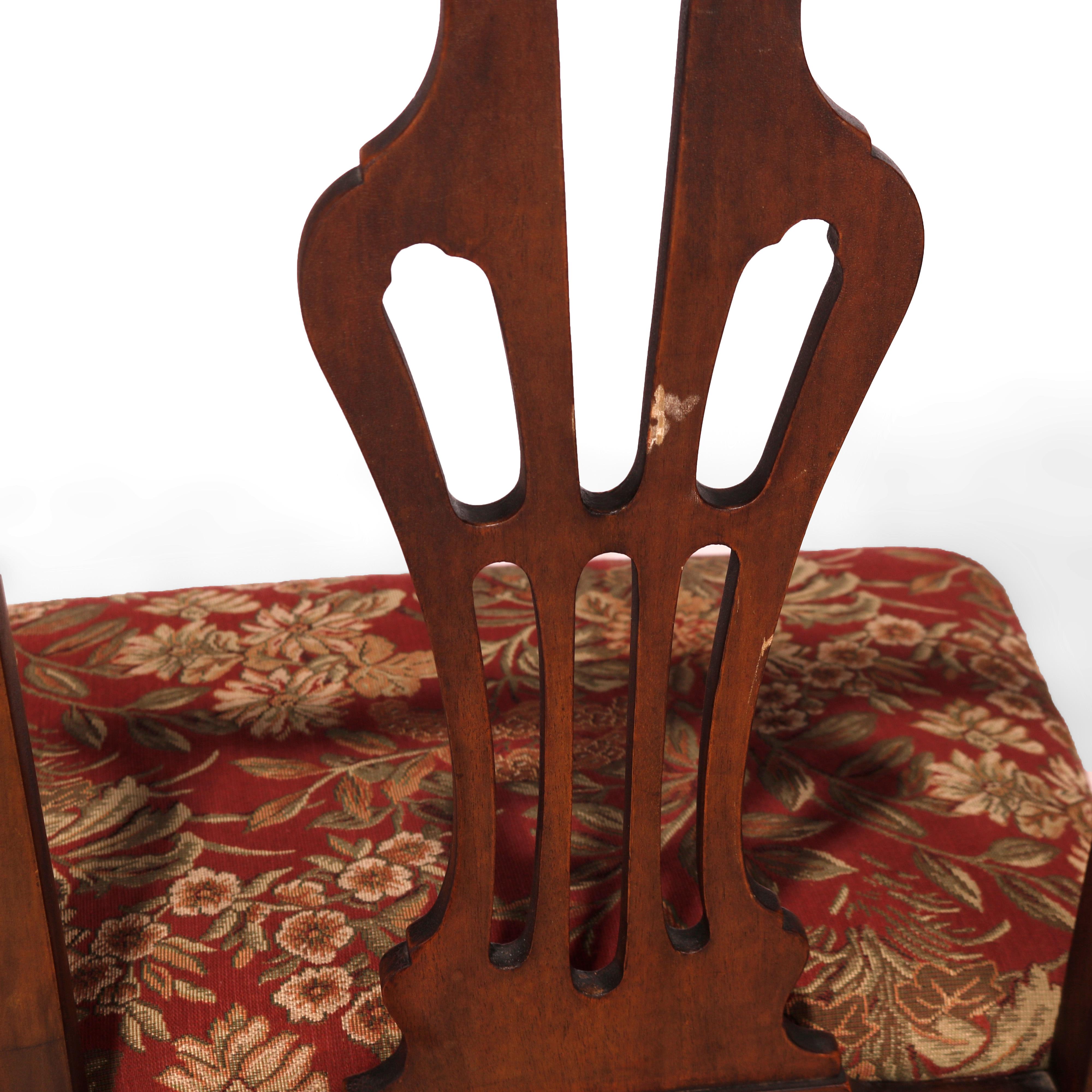 Six Antique Chippendale Style Mahogany Slat Back Dining Chairs, c1930 For Sale 9