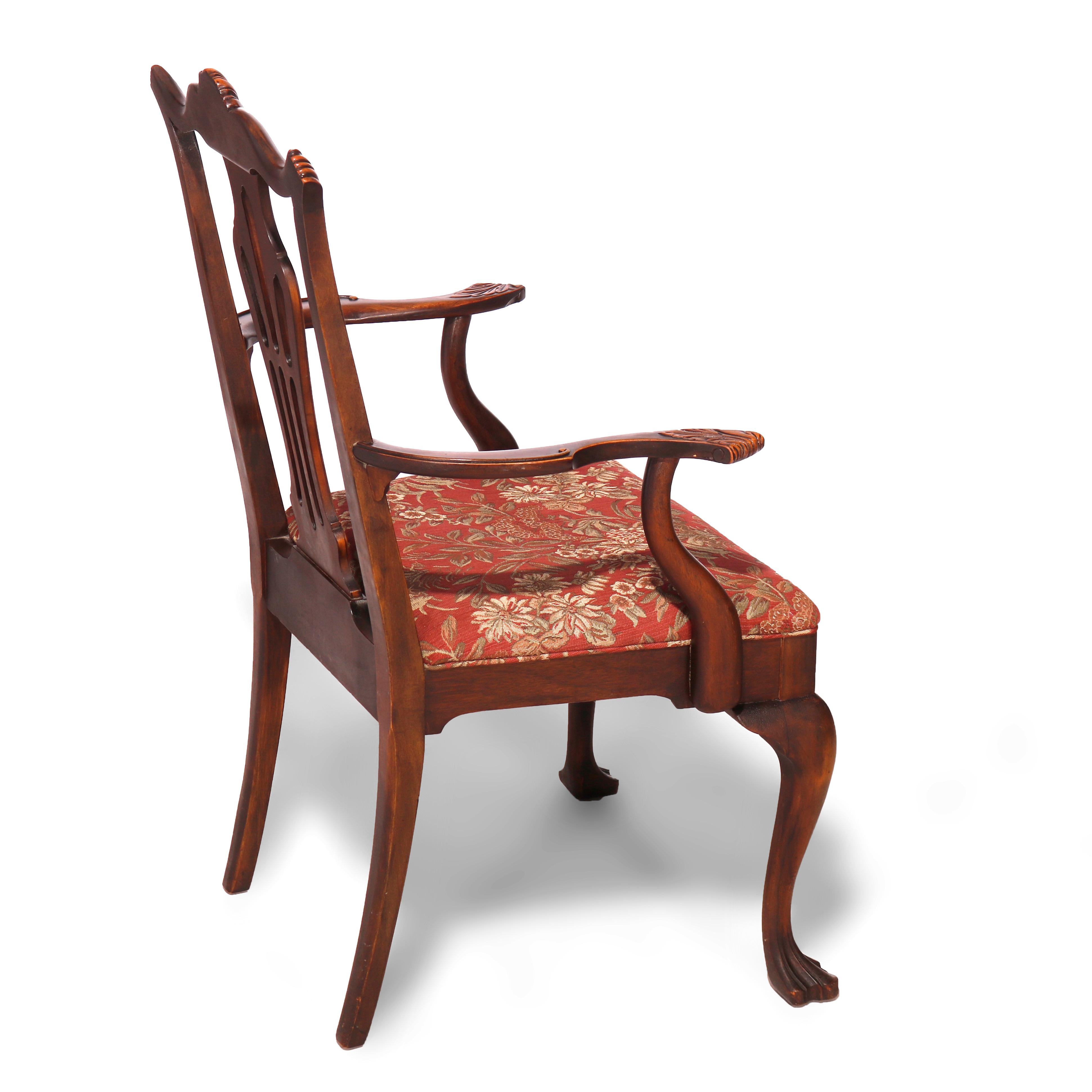 Six Antique Chippendale Style Mahogany Slat Back Dining Chairs, c1930 In Good Condition For Sale In Big Flats, NY