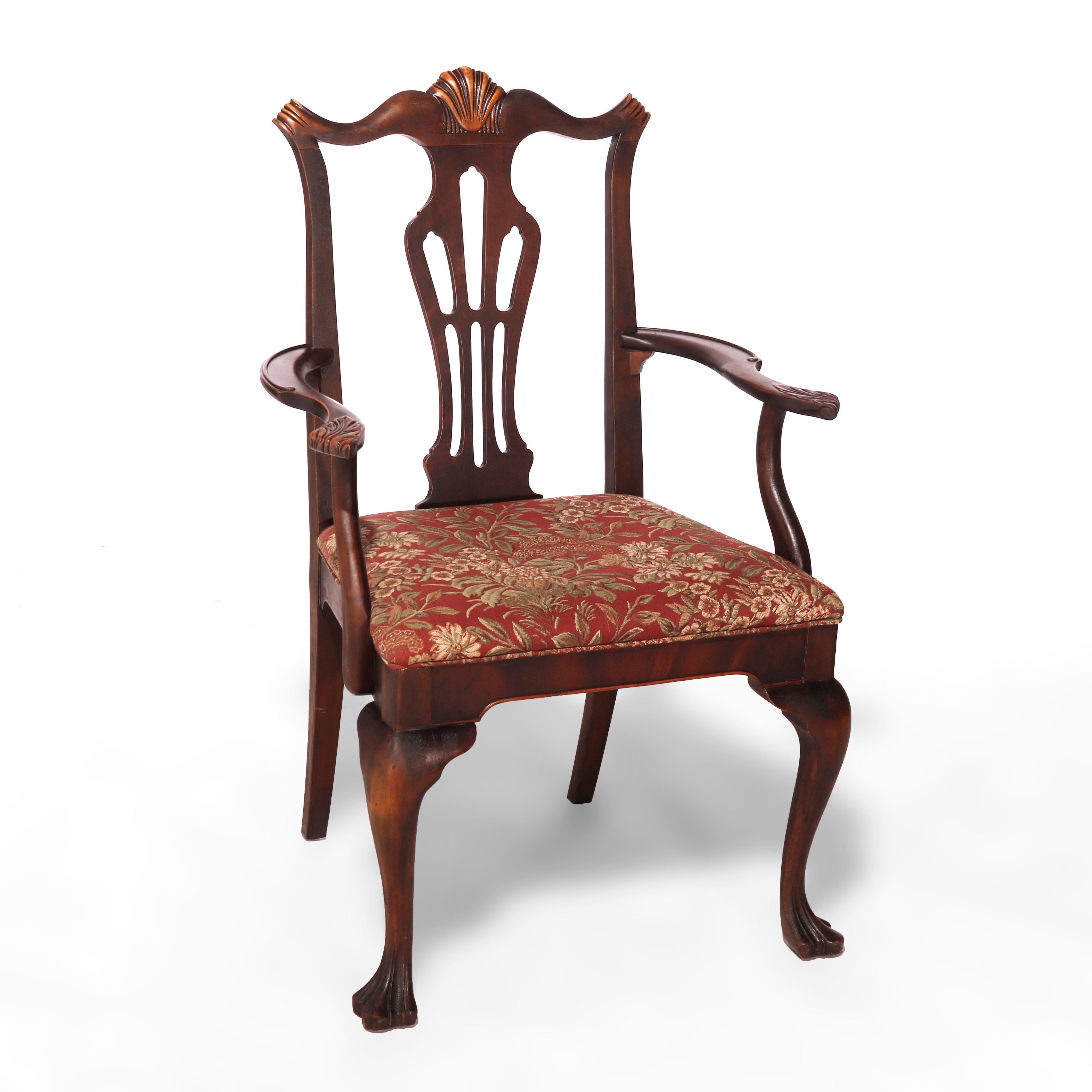 20th Century Six Antique Chippendale Style Mahogany Slat Back Dining Chairs, c1930 For Sale