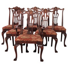 Seis sillas de comedor antiguas de caoba con respaldo de listones estilo Chippendale c1930
