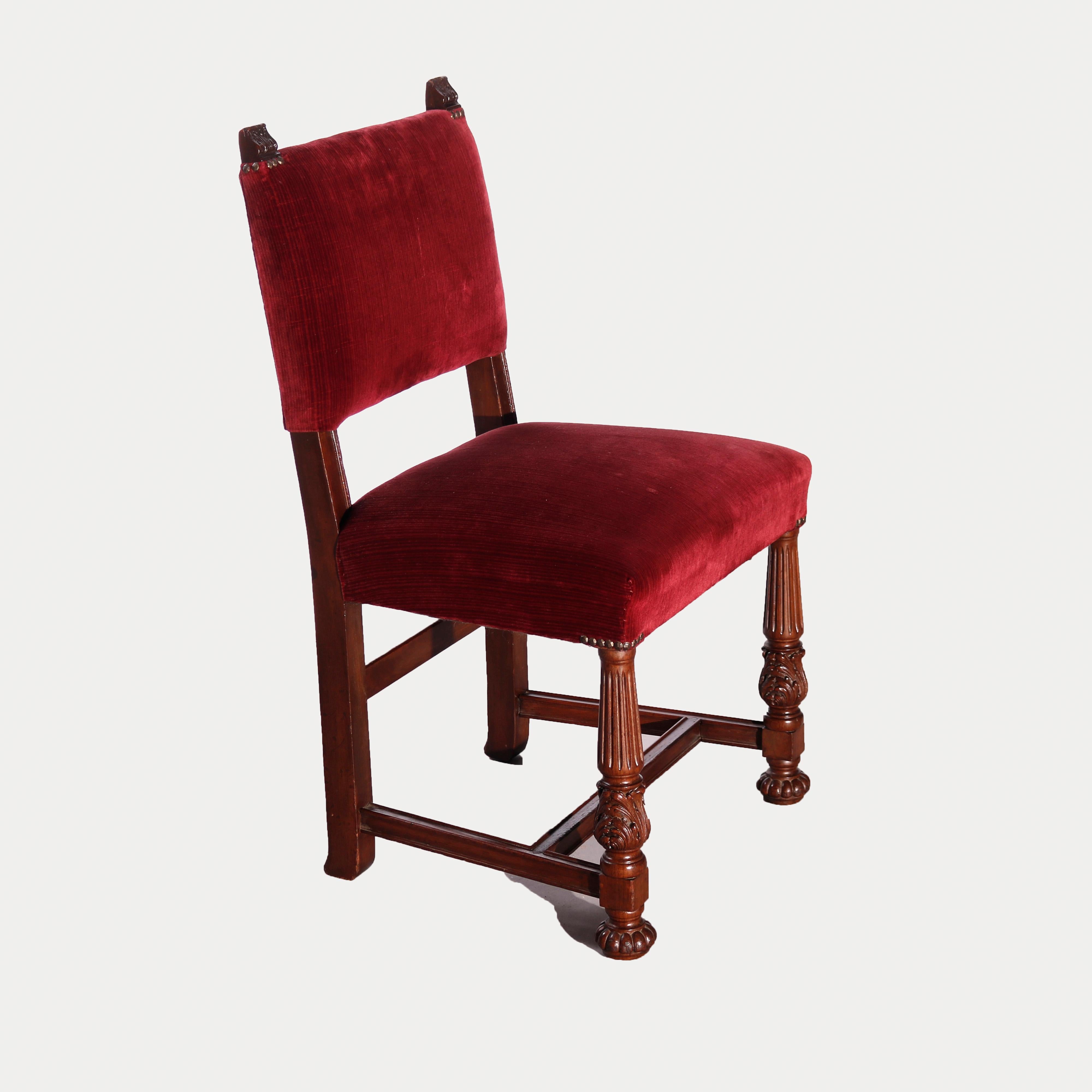 Six Antique Classical French Renaissance Carved Mahogany Dining Chairs, c1900 In Good Condition In Big Flats, NY