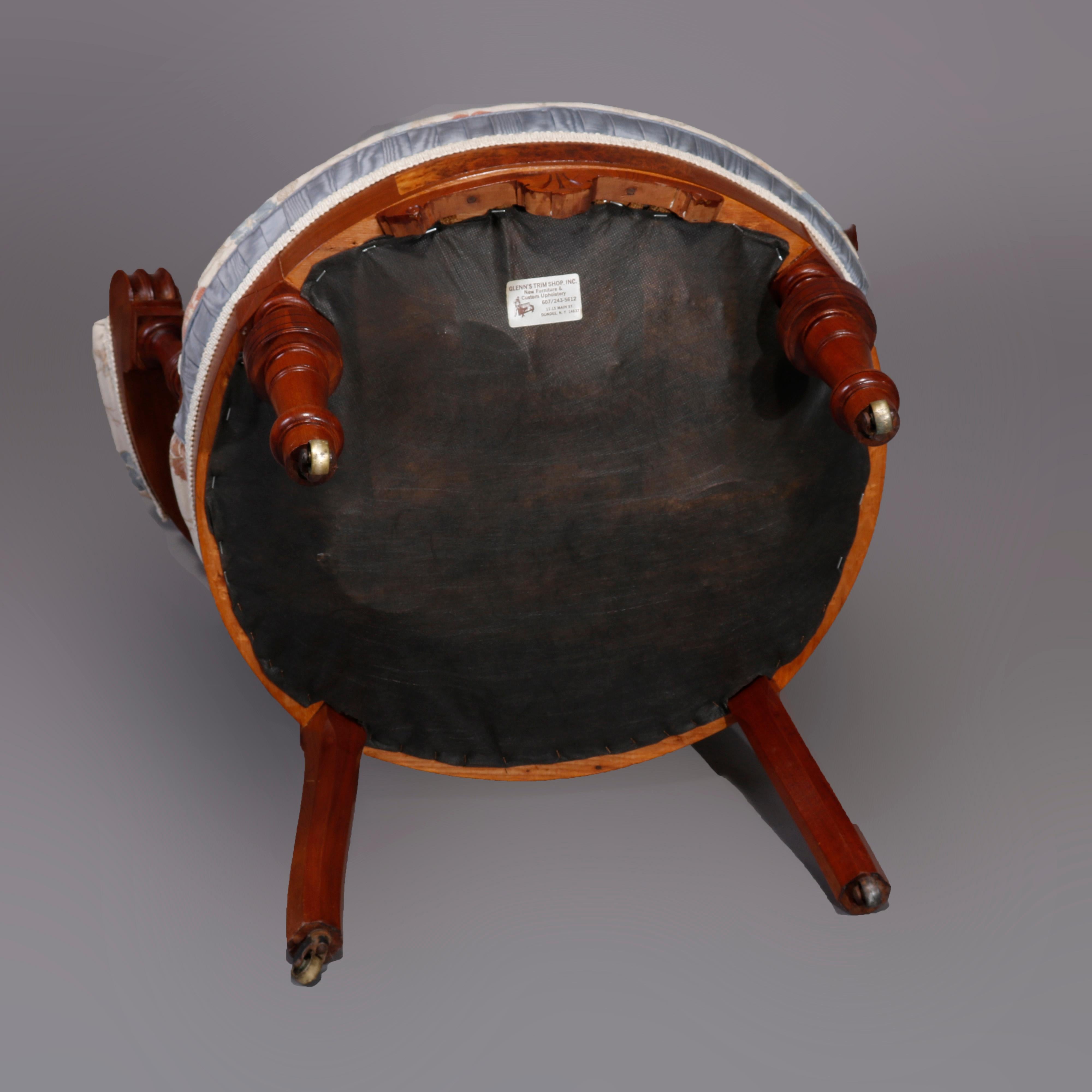 Six Antique Eastlake Spindled Walnut & Burl Upholstered Parlor Chairs, C1890 For Sale 8
