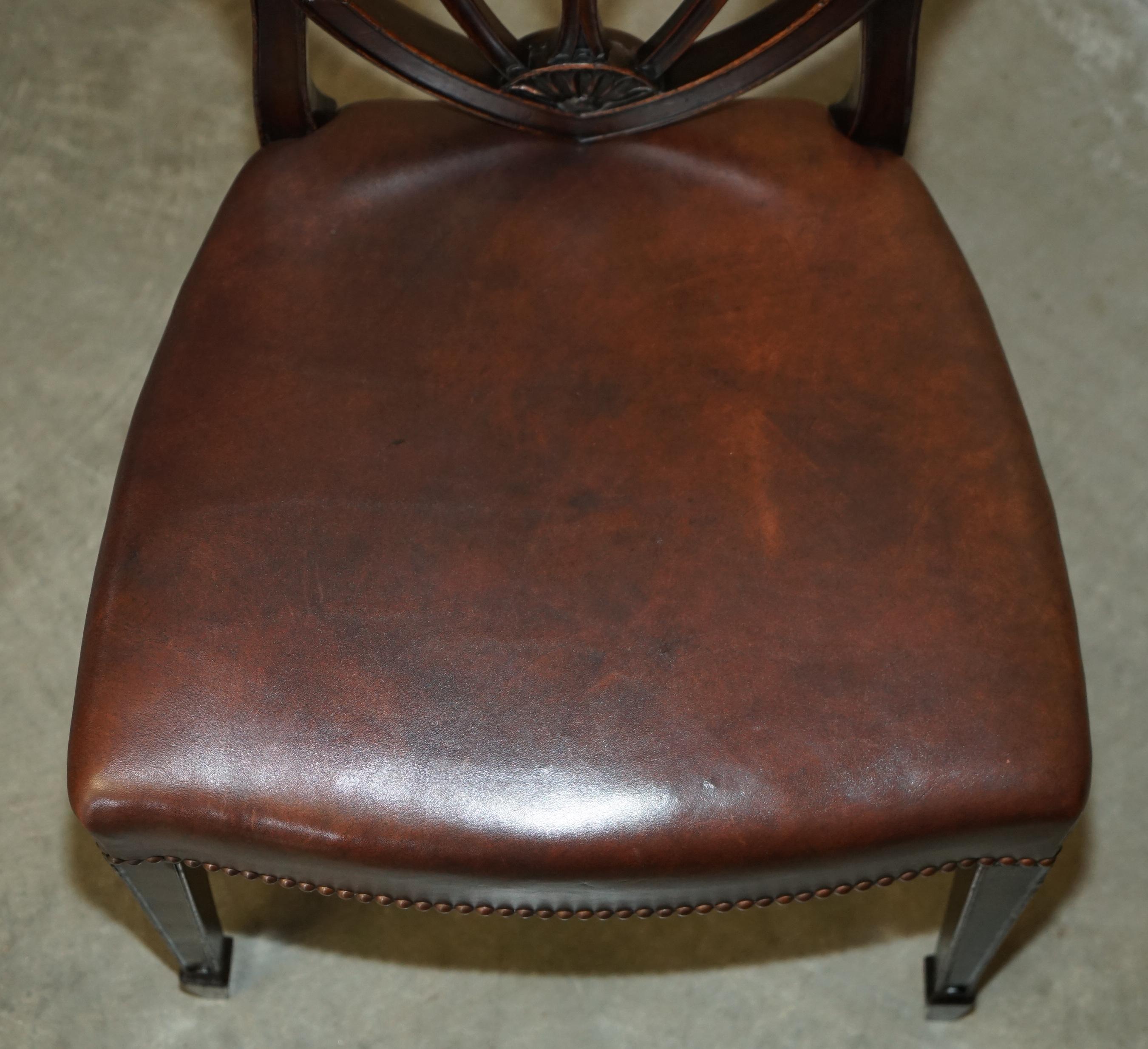 SIX ANTIQUE EDWARD & ROBERTS GEORGE HEPPLEWHITE BROWN LEATHER DINING CHAIRs 9