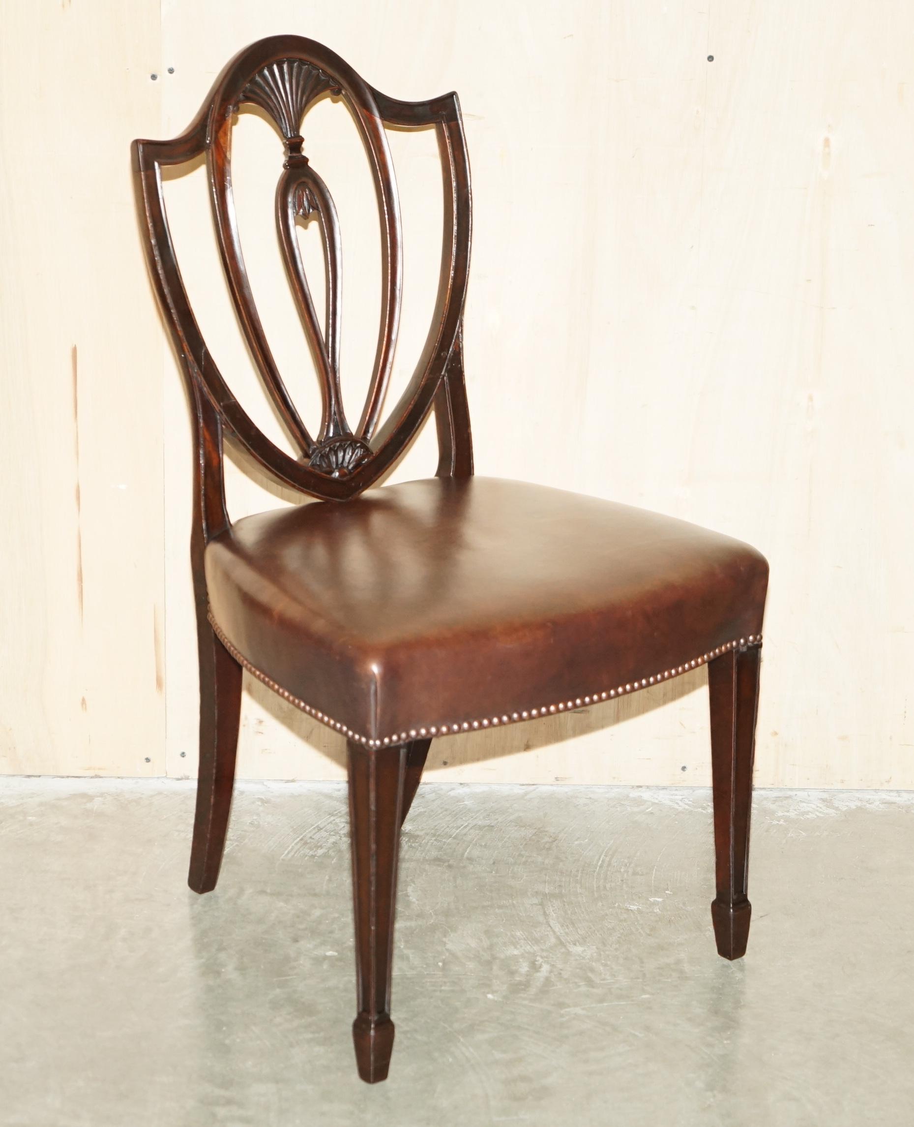 Victorian SIX ANTIQUE EDWARD & ROBERTS GEORGE HEPPLEWHITE BROWN LEATHER DINING CHAIRs