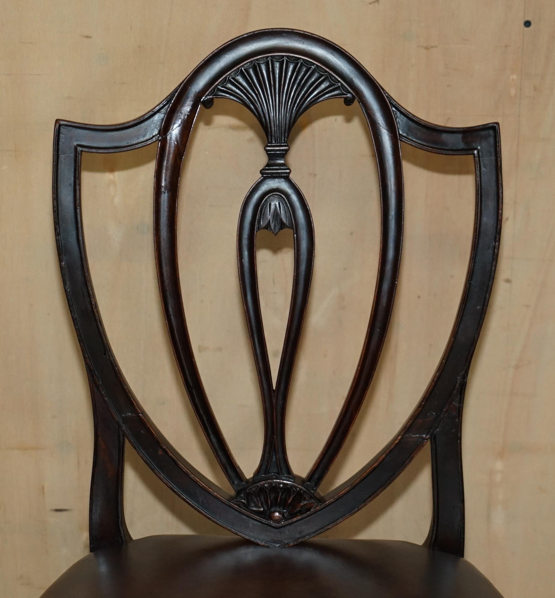 Hand-Crafted SIX ANTIQUE EDWARD & ROBERTS GEORGE HEPPLEWHITE BROWN LEATHER DINING CHAIRs